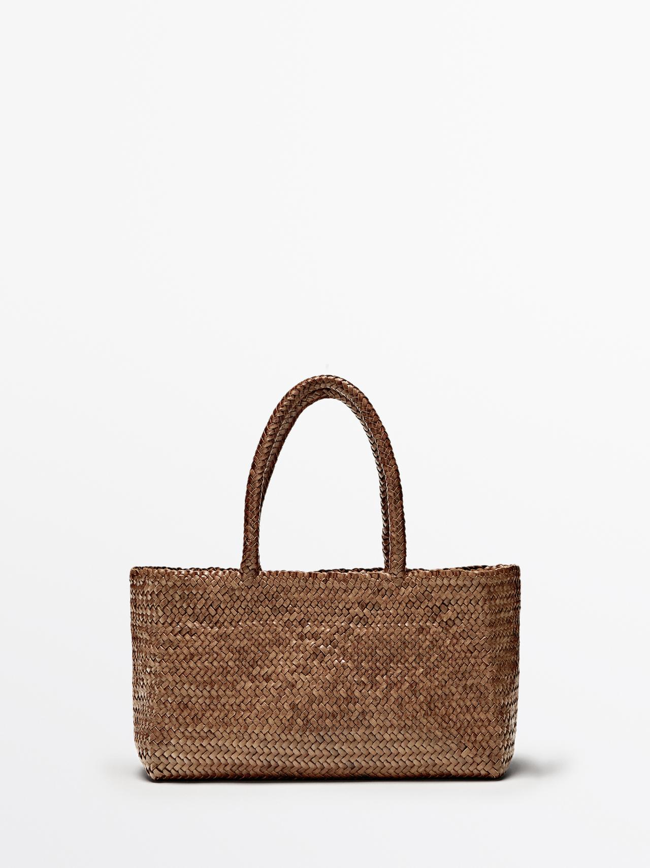 Massimo Dutti - Dames - Gevlochten Nappa Leren Tote Tas - Leer - 01