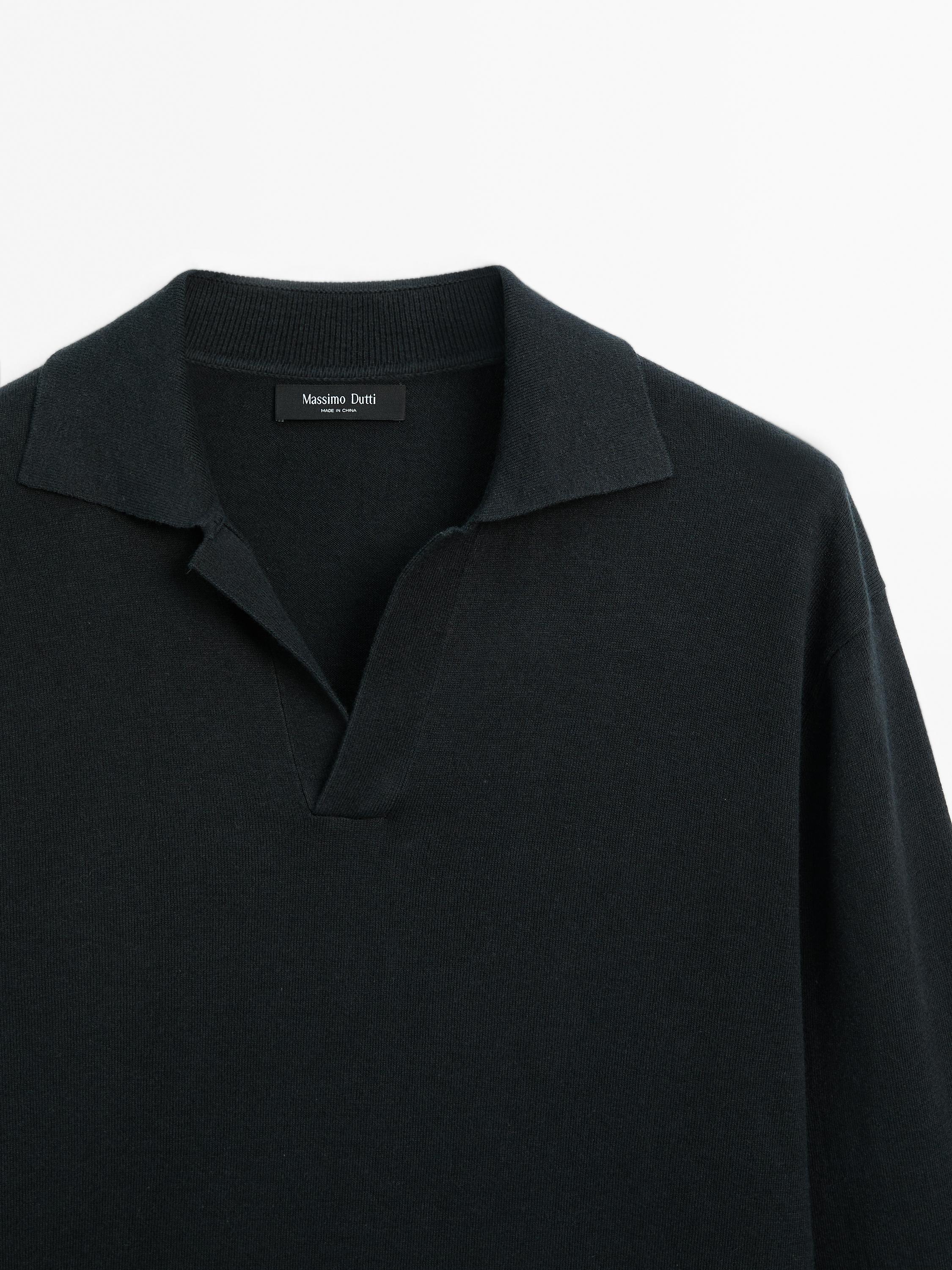 Cotton blend knit polo sweater