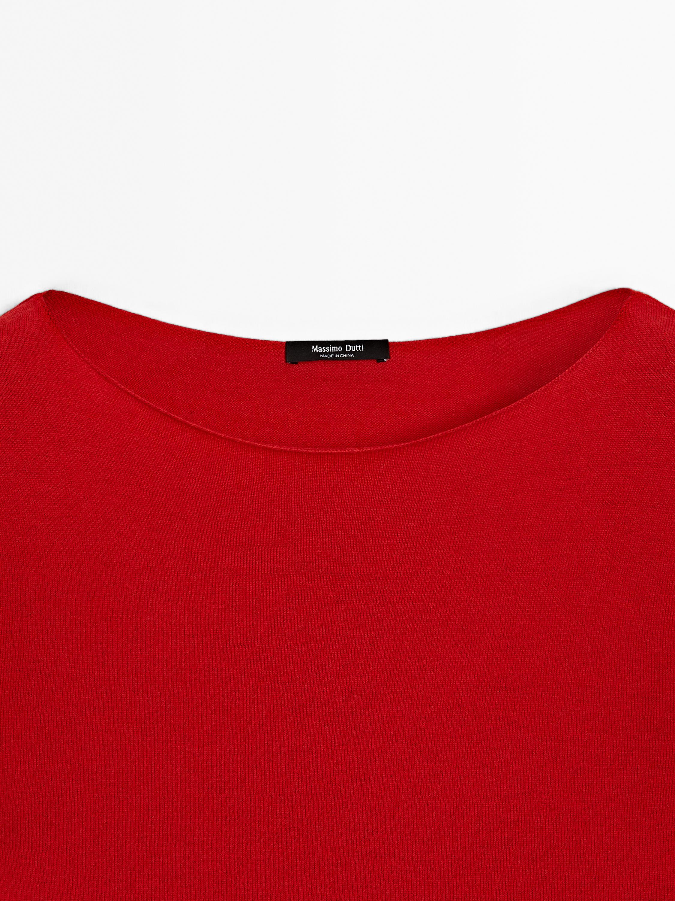 Wool blend boat neck sweater