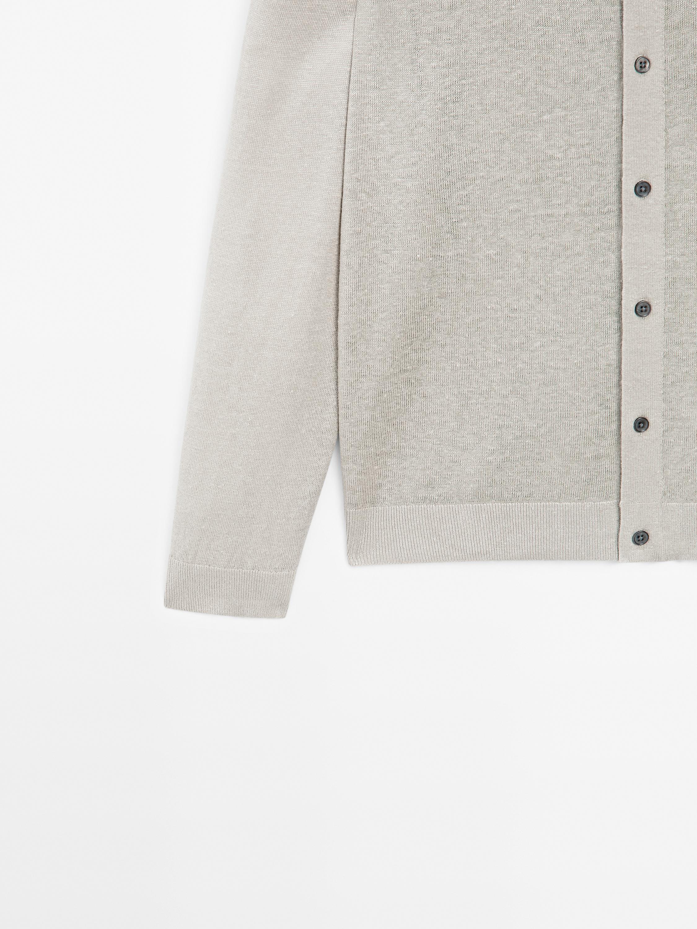 100% linen knit cardigan with pocket
