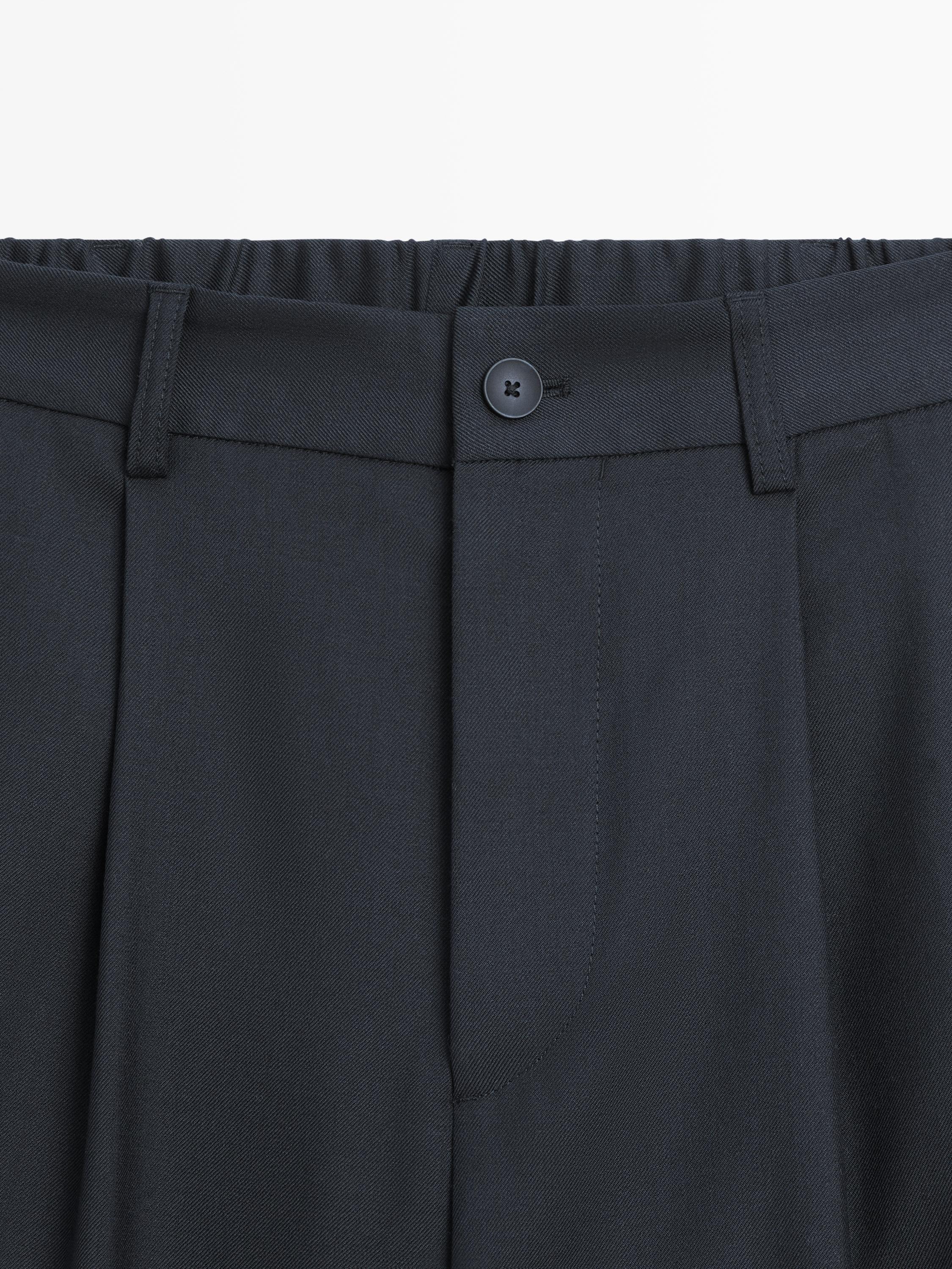 Relaxed fit wool blend trousers with darts — NAVY BLUE