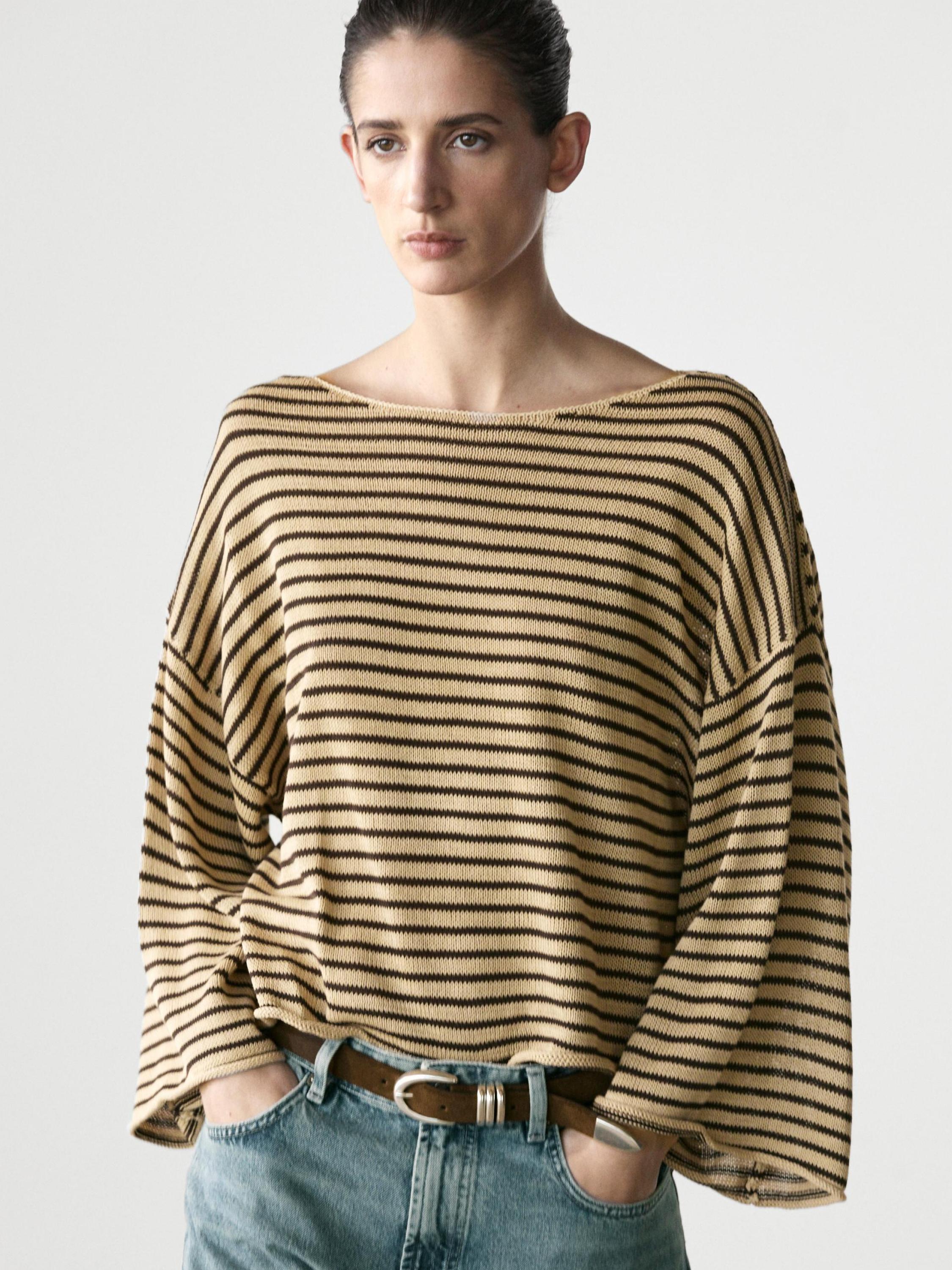 100% cotton striped knit sweater — OCHRE