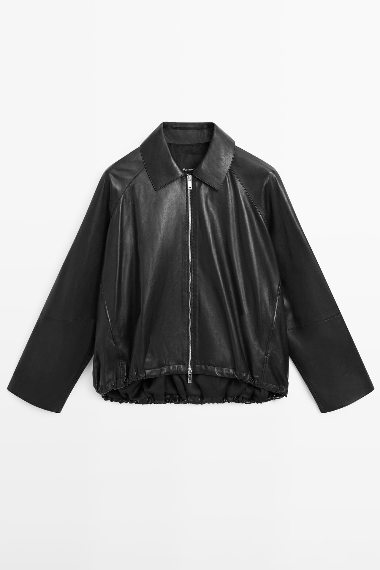Massimo Dutti - Dames - Oversize Nappa Leather Jacket - Zwart - S