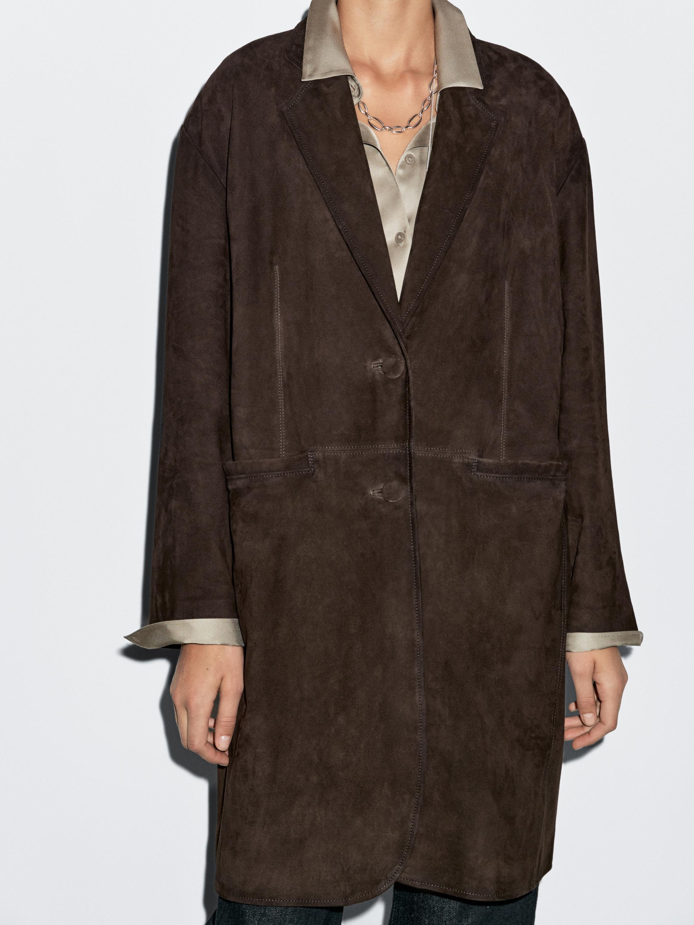 Long suede leather coat