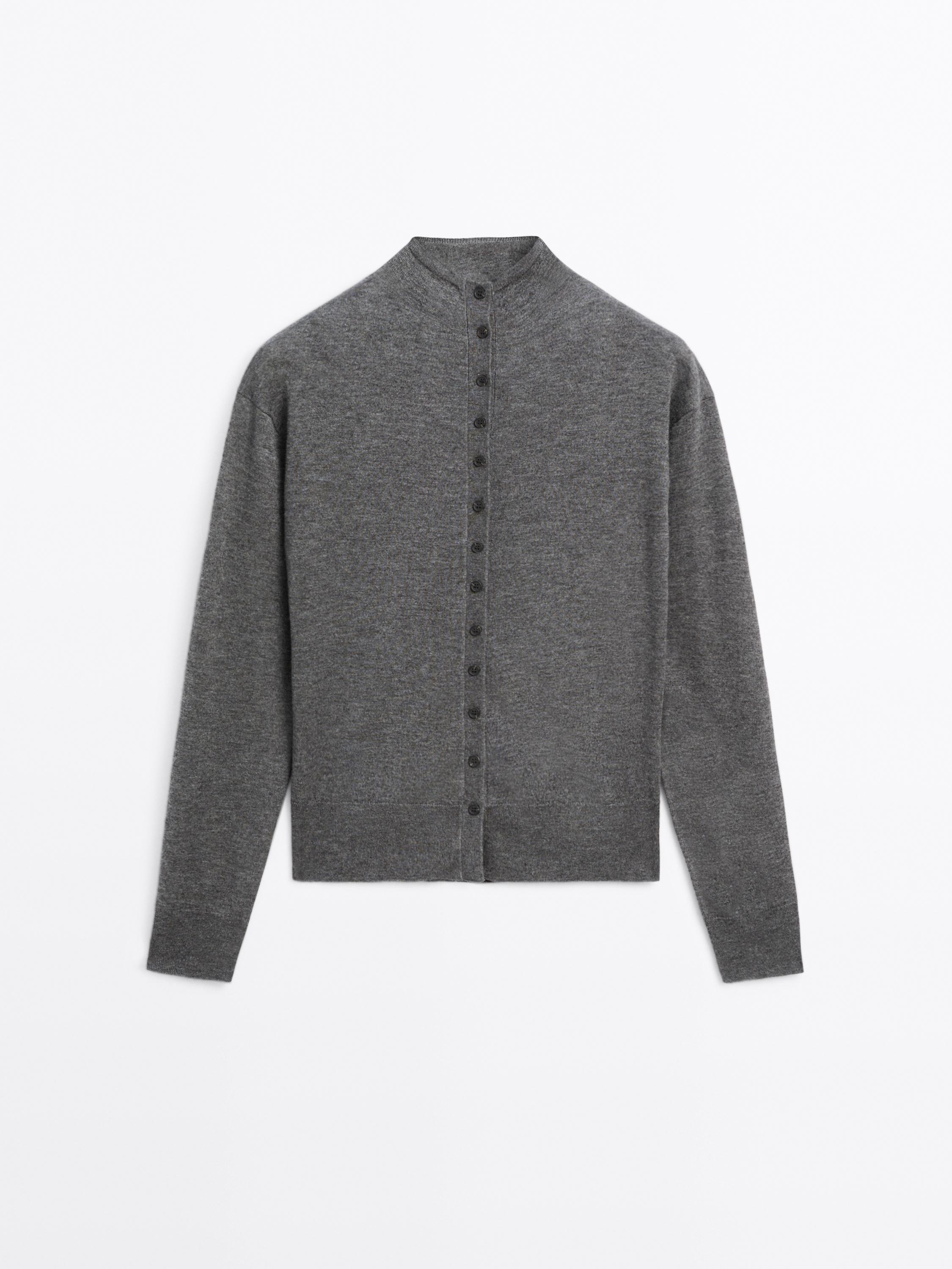 Knit cardigan with mock turtleneck
