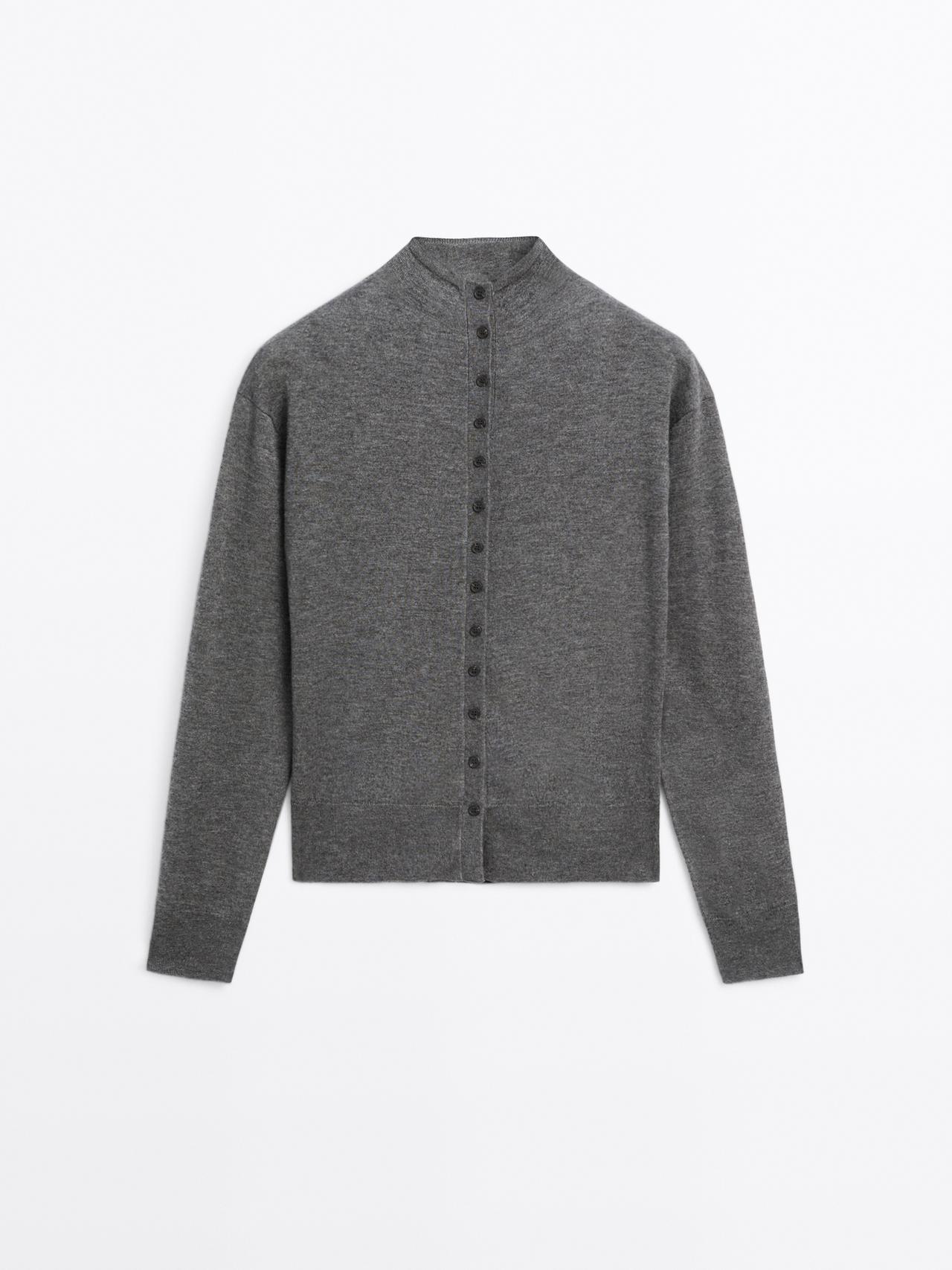 Massimo Dutti - Dame - Strikket Cardigan Med Høj Hals - Grå - Xs