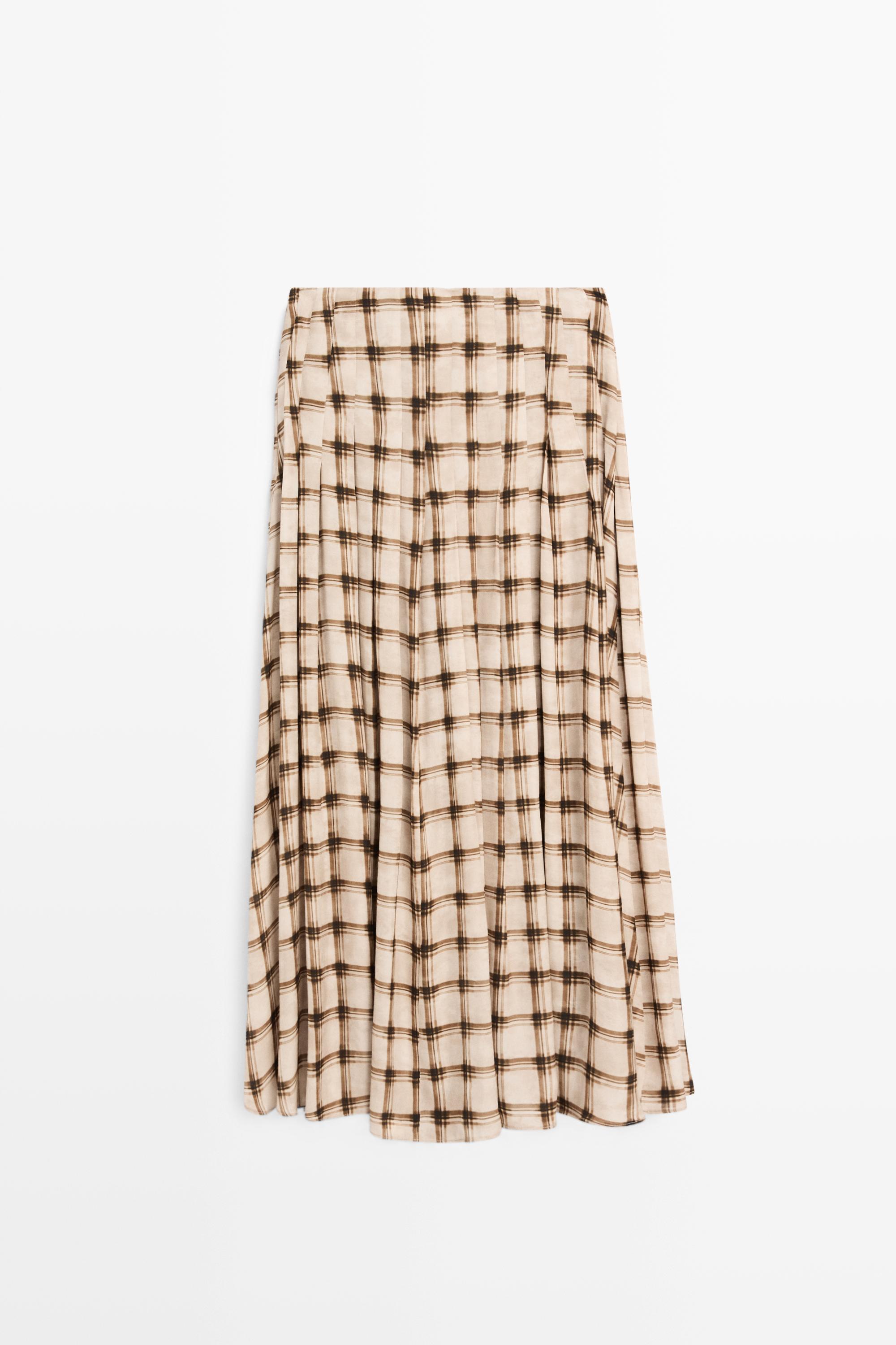 Flowing check midi skirt co-ord — PALE MINK