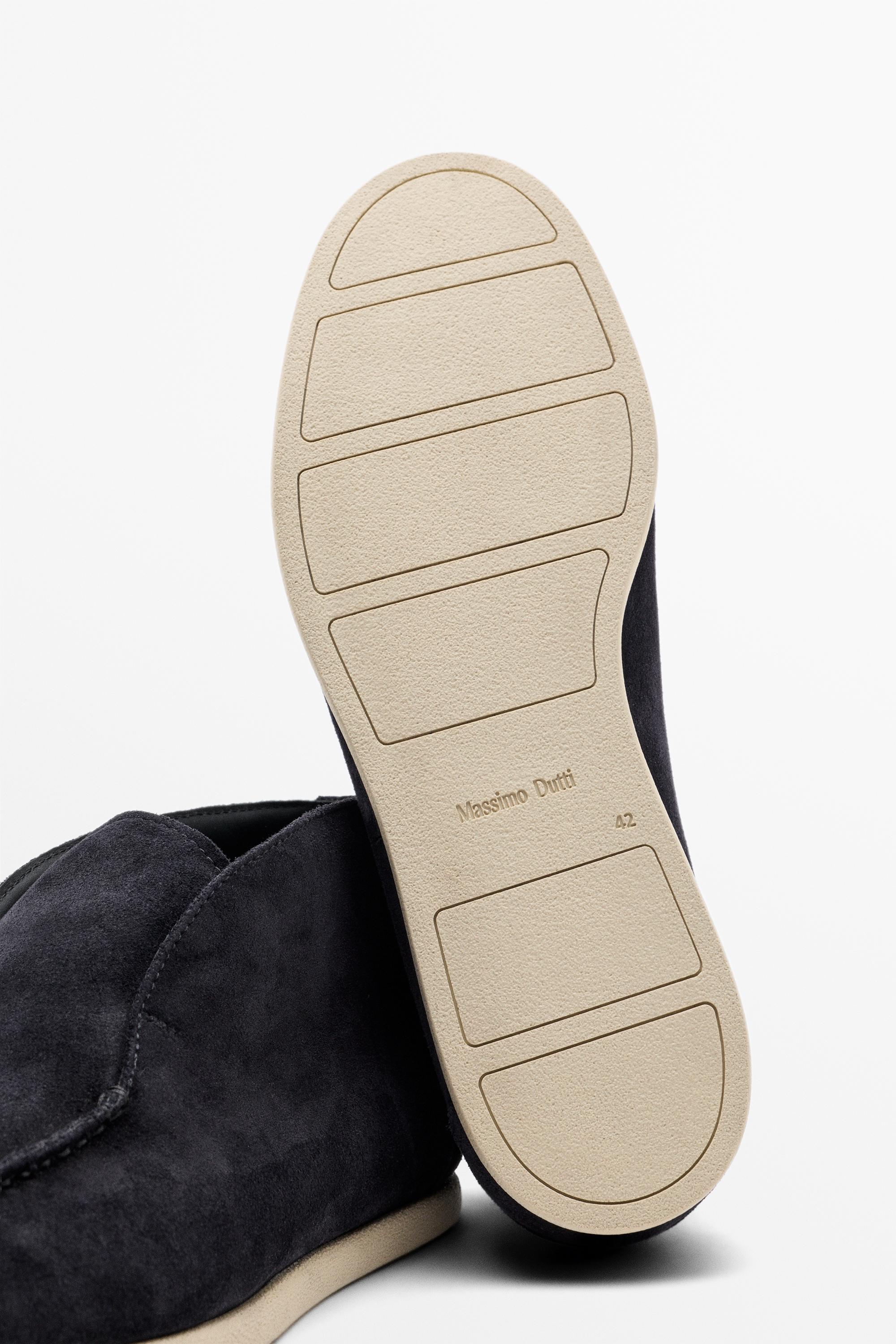 Split suede leather ankle loafer — Dark blue