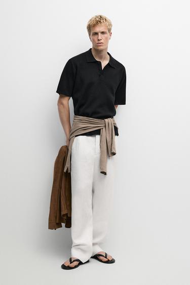 100% cotton textured contrast polo shirt — NAVY BLUE 1