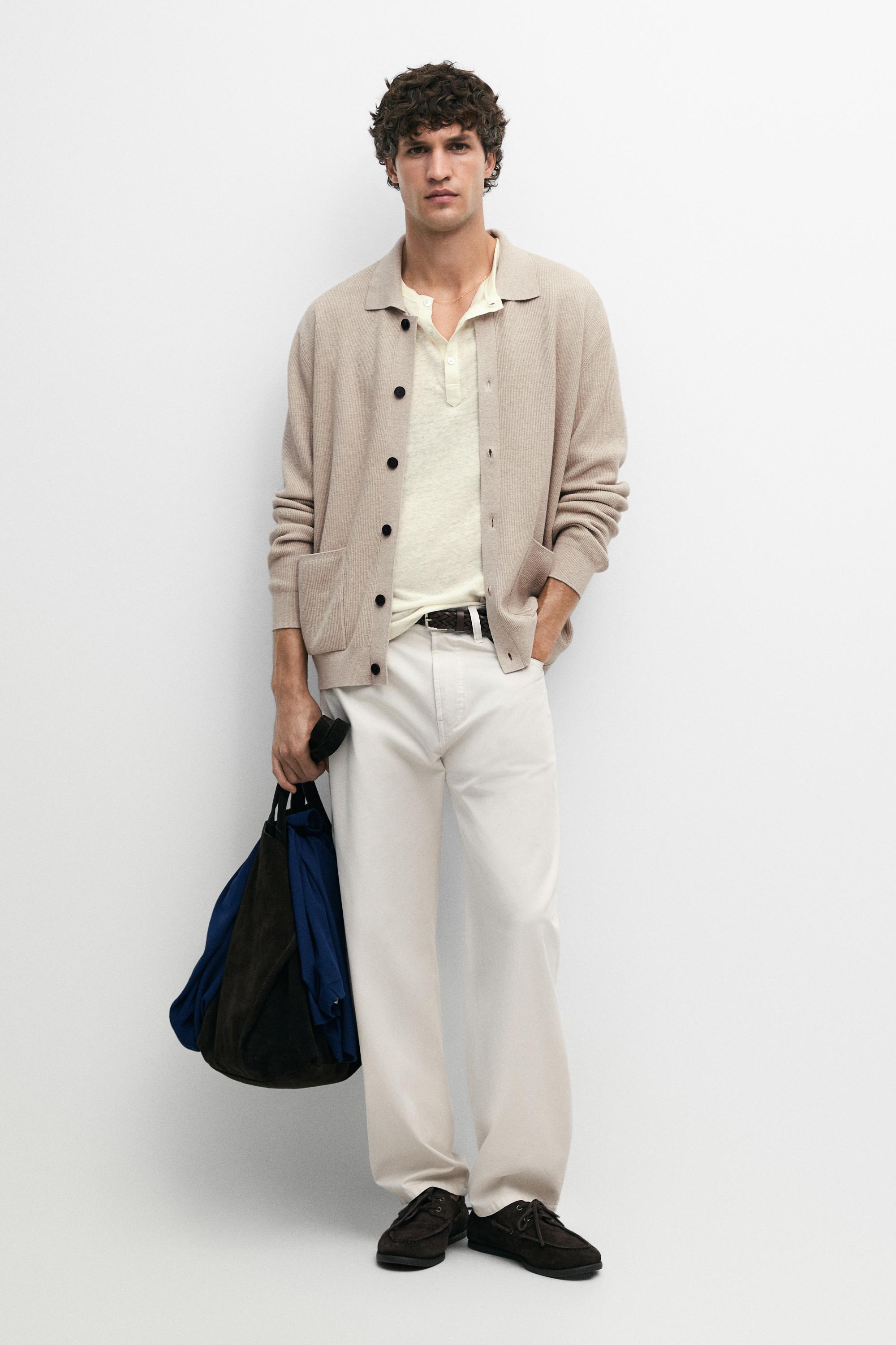 100% cotton knit pocket cardigan — BEIGE