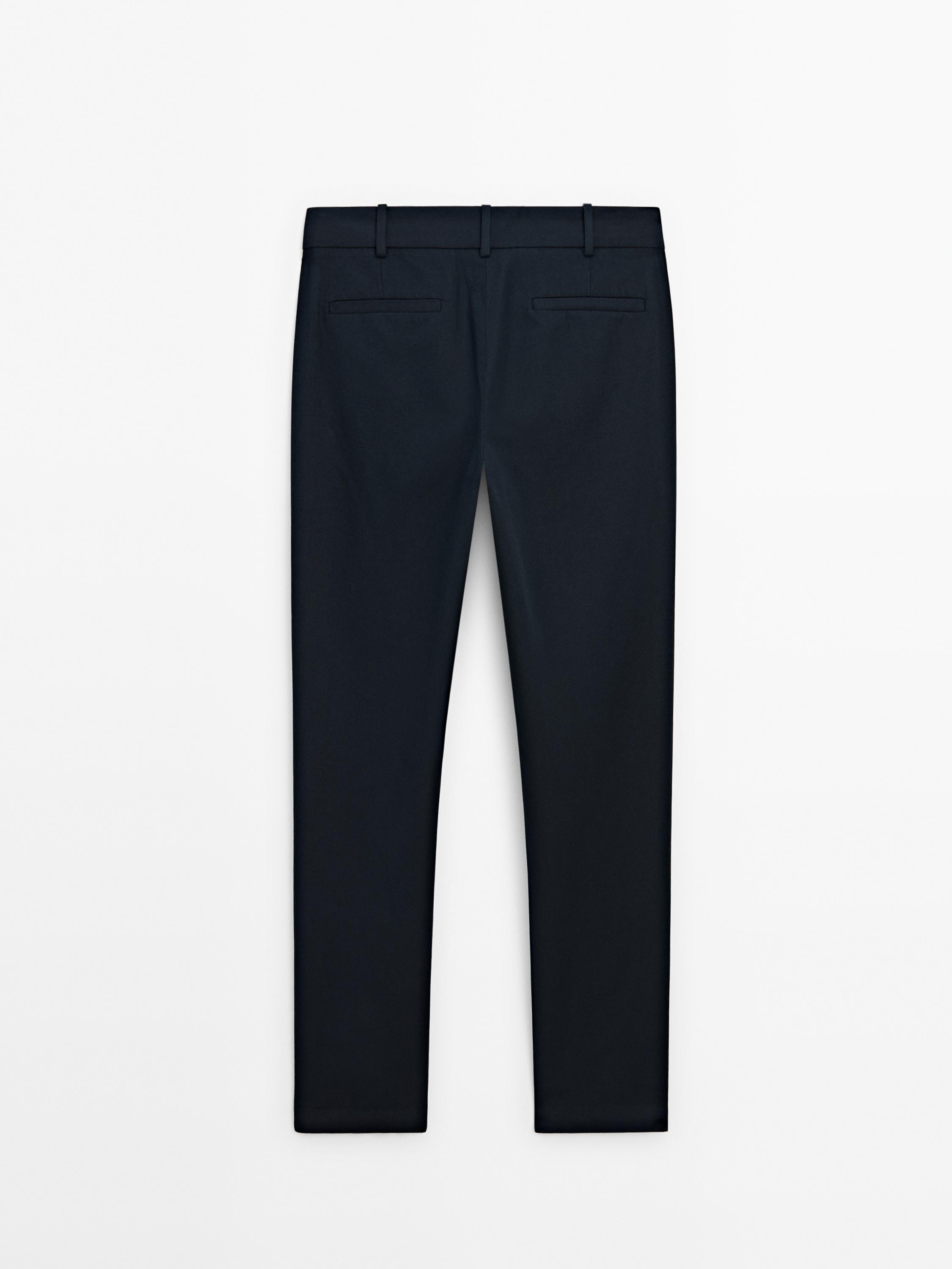 Cotton blend slim fit trousers