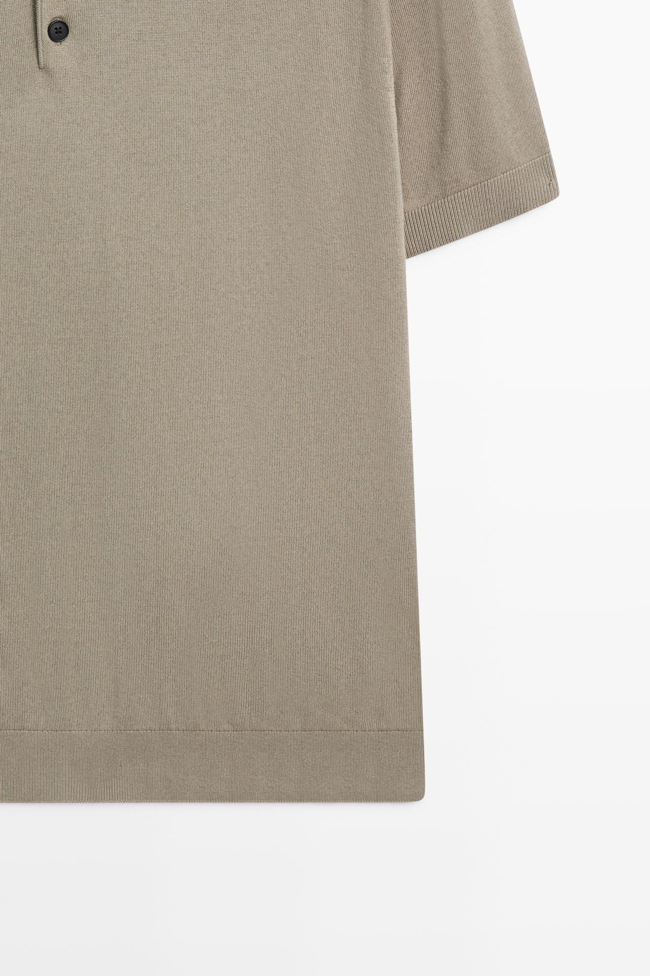 100% cotton knit short sleeve polo shirt — PALE KHAKI