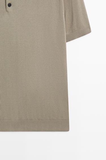 100% cotton knit short sleeve polo shirt — PALE KHAKI 7
