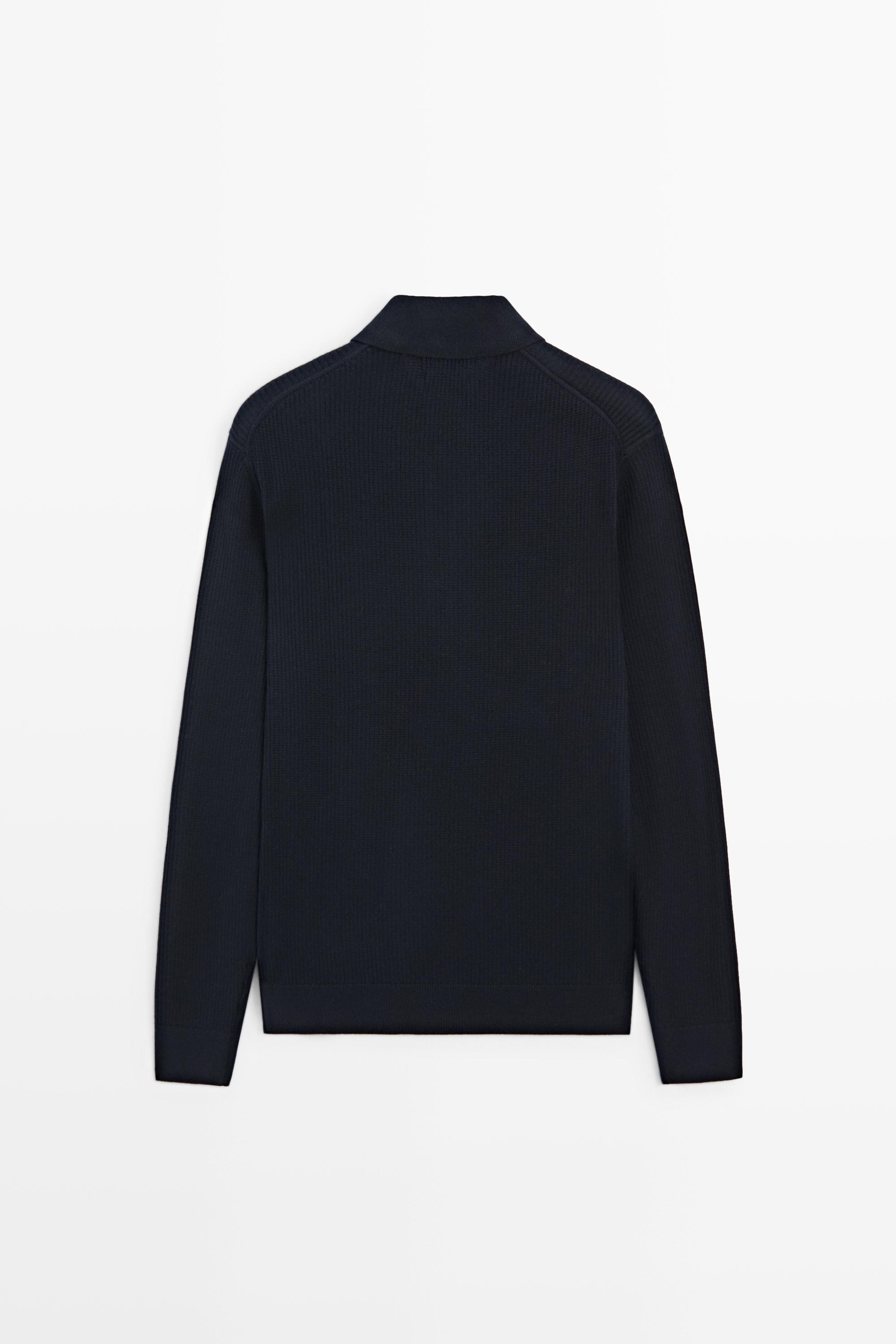 Button-detail polo knit sweater — NAVY BLUE
