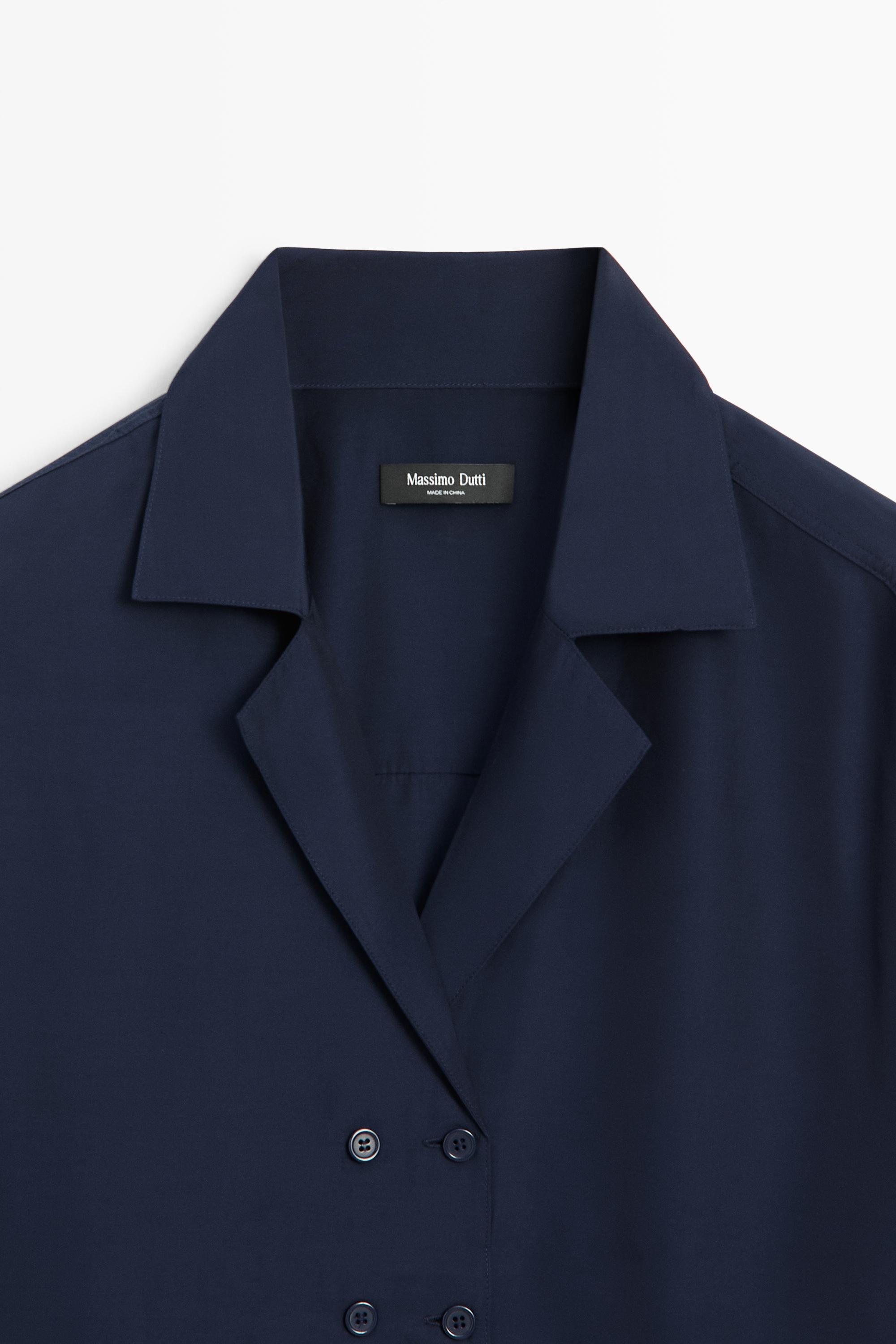 Massimo Dutti Kruvaze düğme detaylı dökümlü gömlek görsel 7