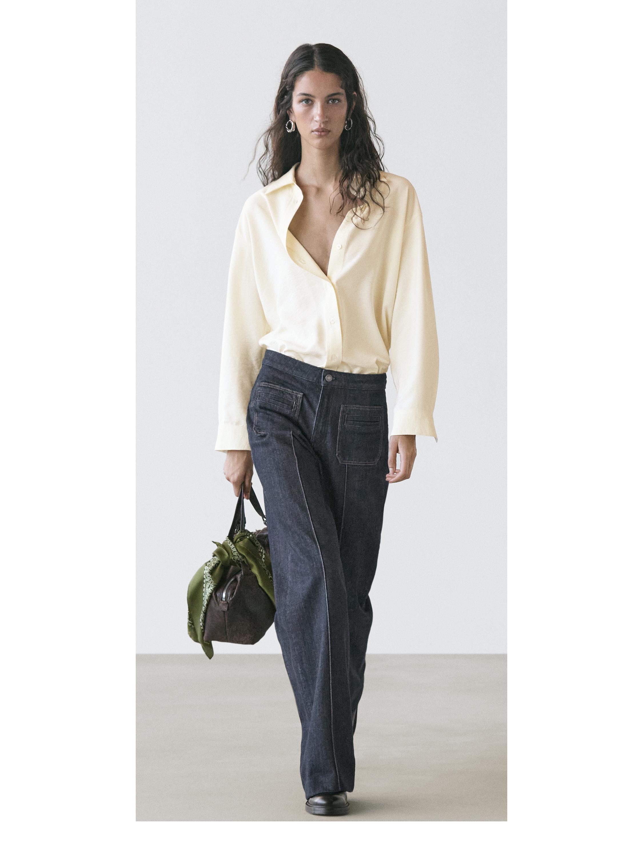 Flare fit high-waist jeans with pockets — DARK BLUE
