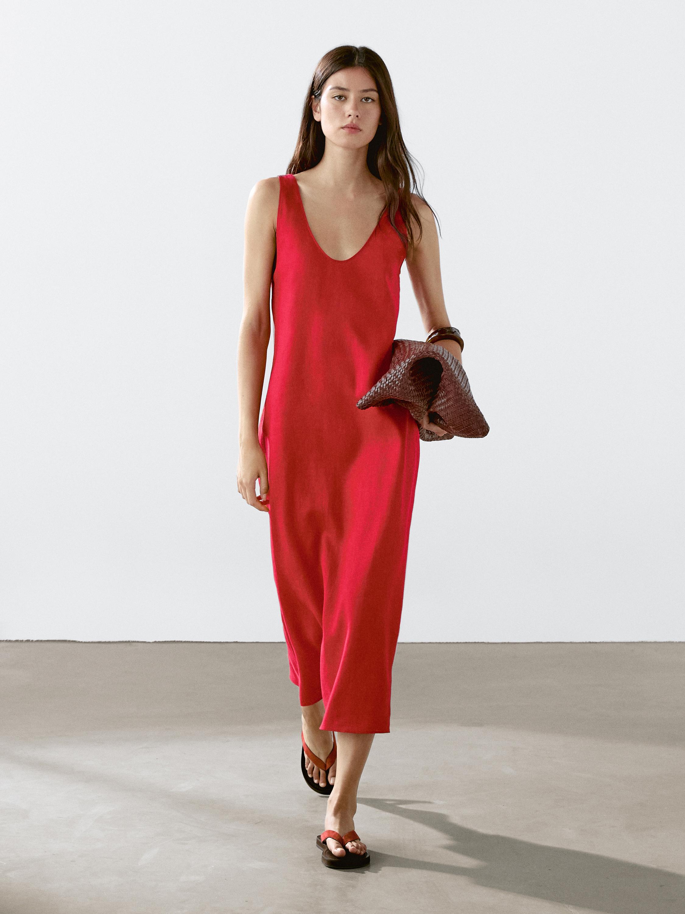 Midikleid aus 100 % Leinen mit Rundausschnitt