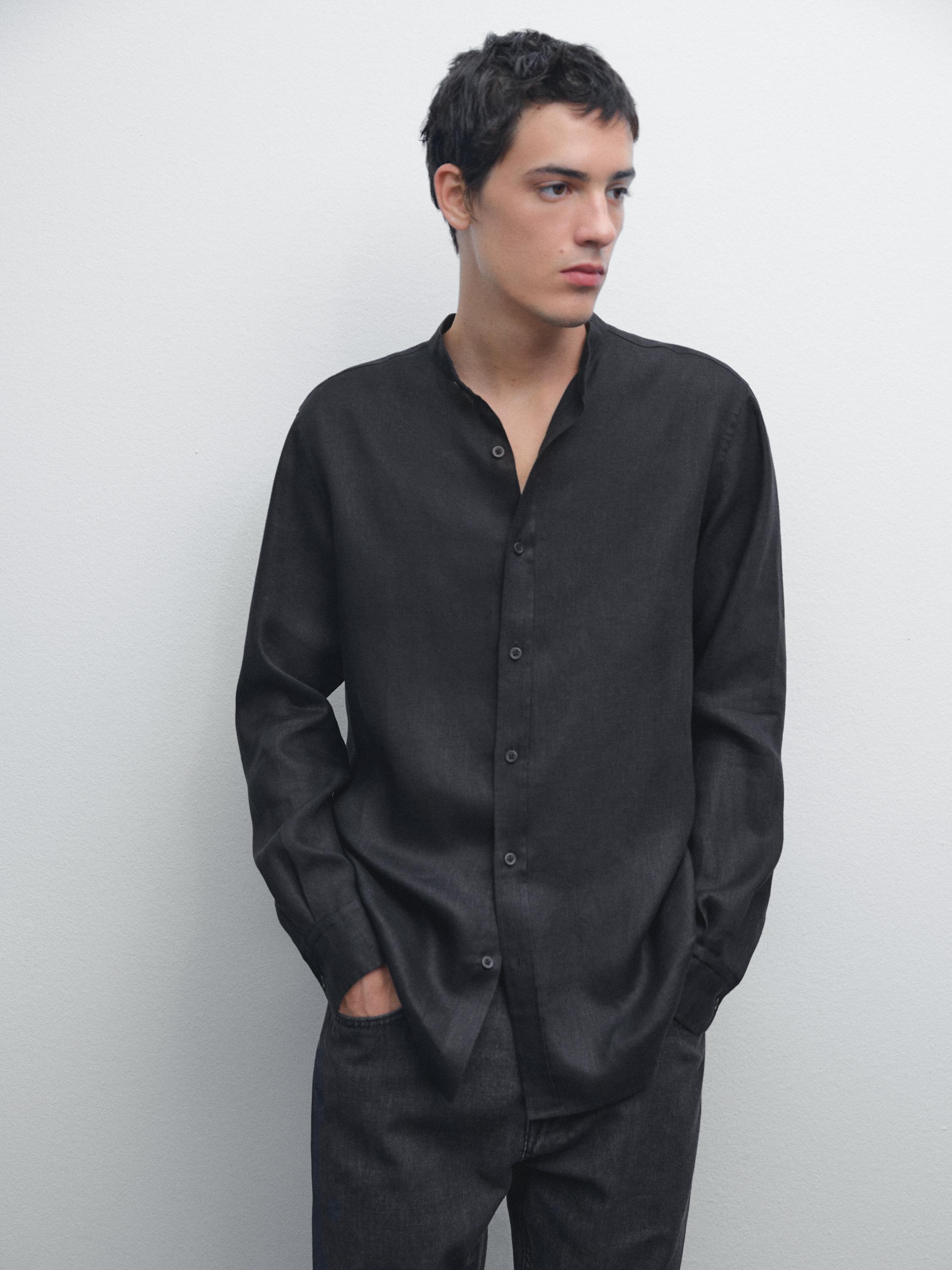 100% linen stand collar shirt