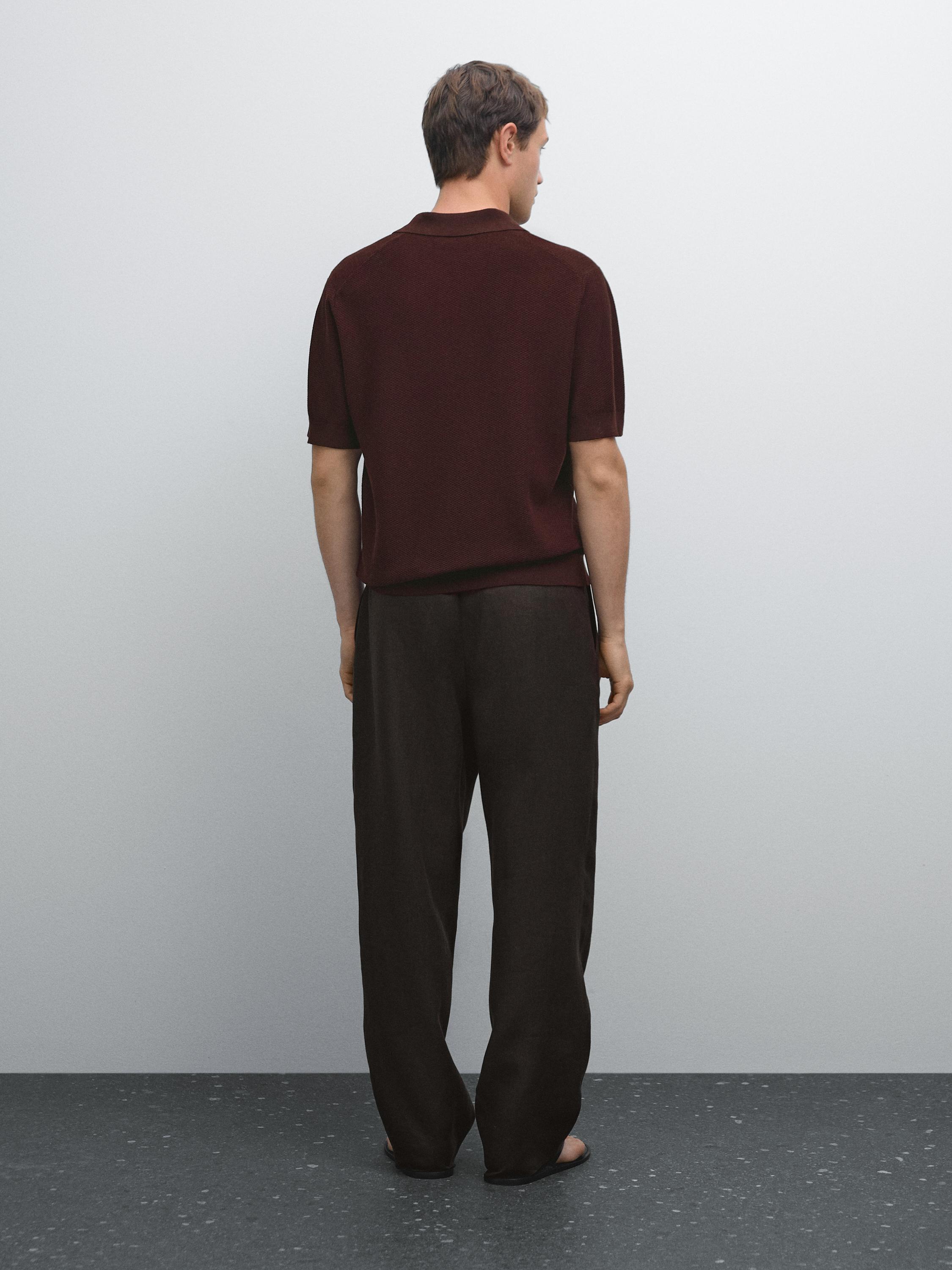 Textured knit short sleeve polo shirt