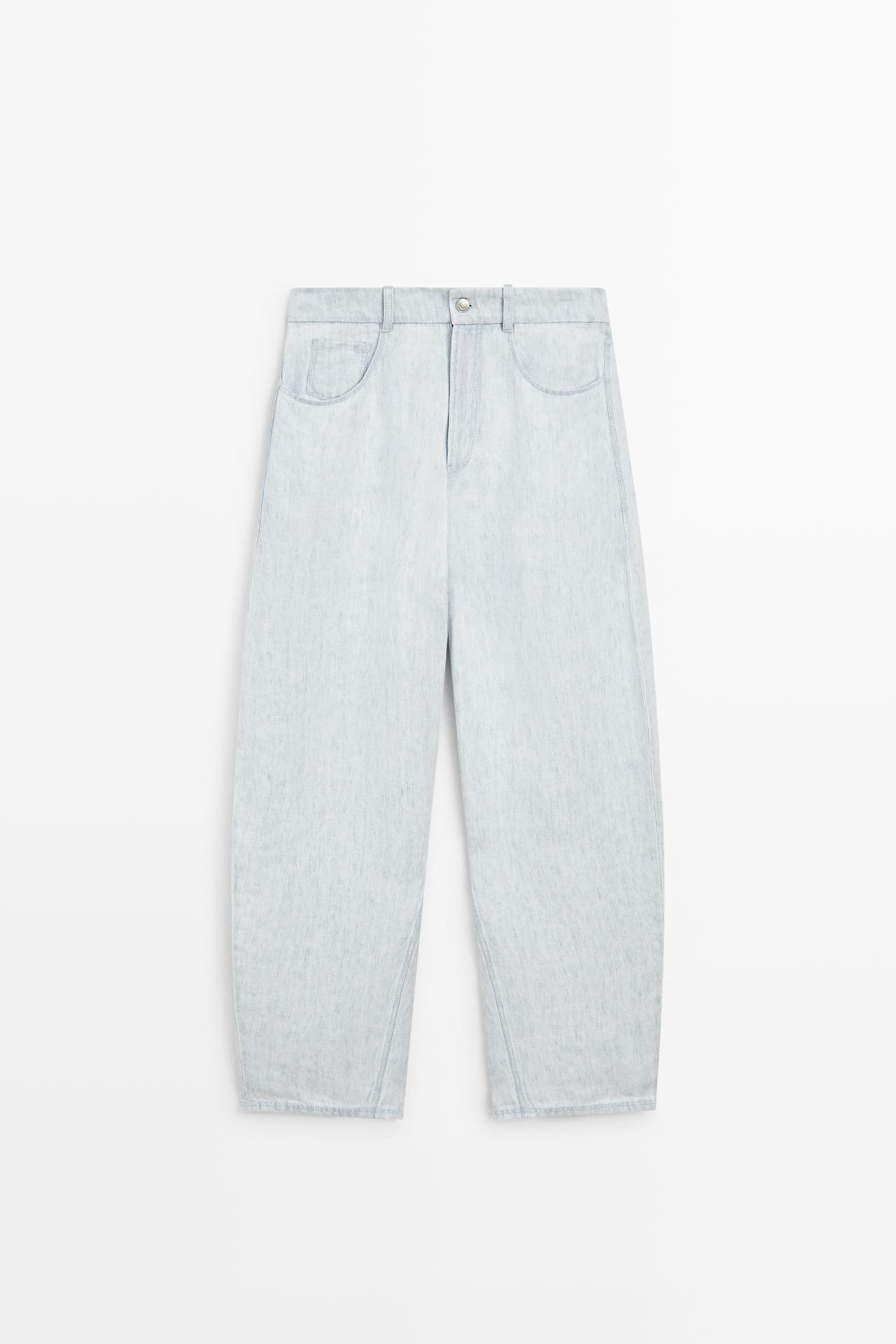 100% linen barrel fit pants - STUDIO — Light Blue