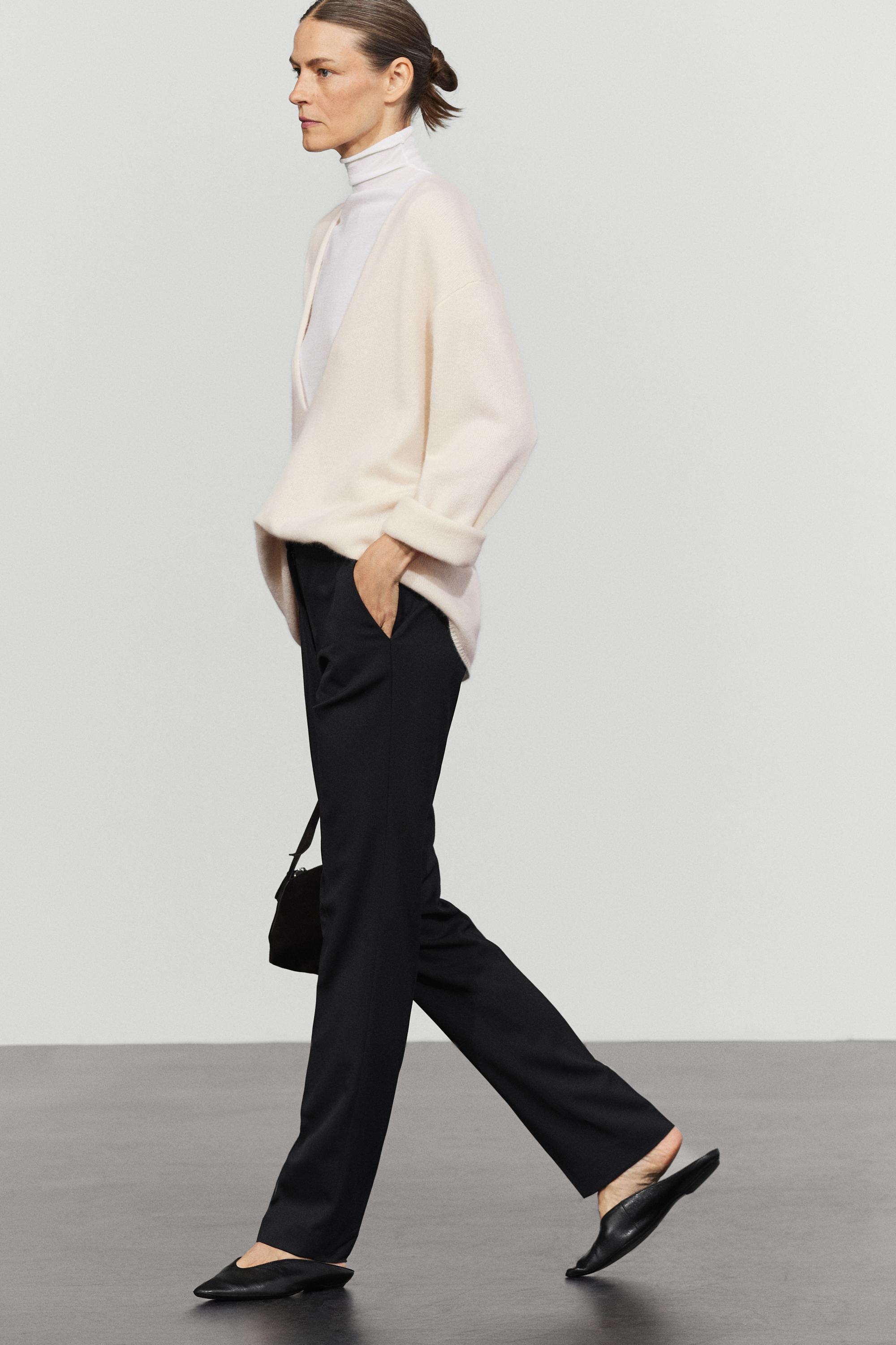 Wool blend waistband trousers — BLACK