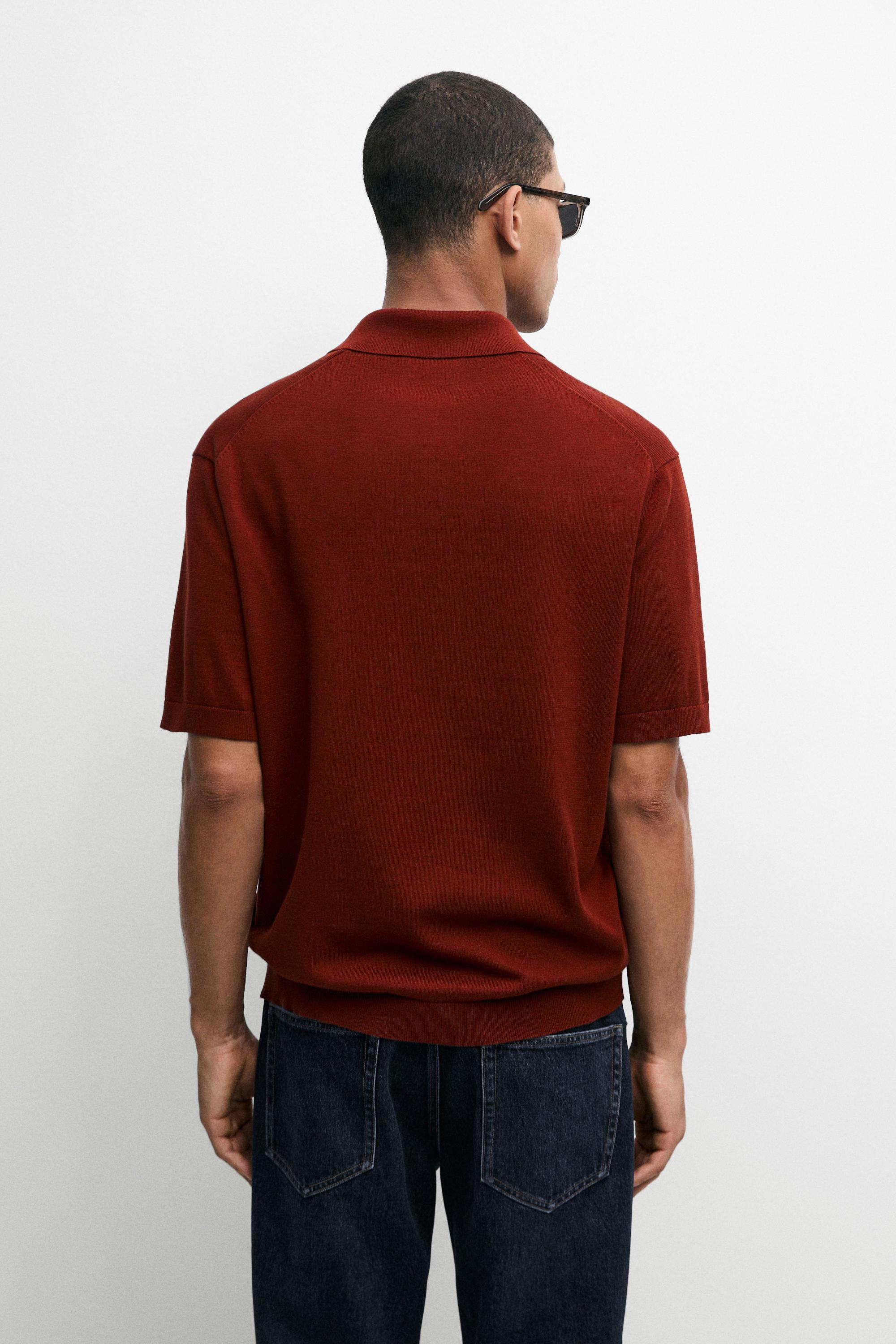 100% cotton V-neck knit polo — COPPER