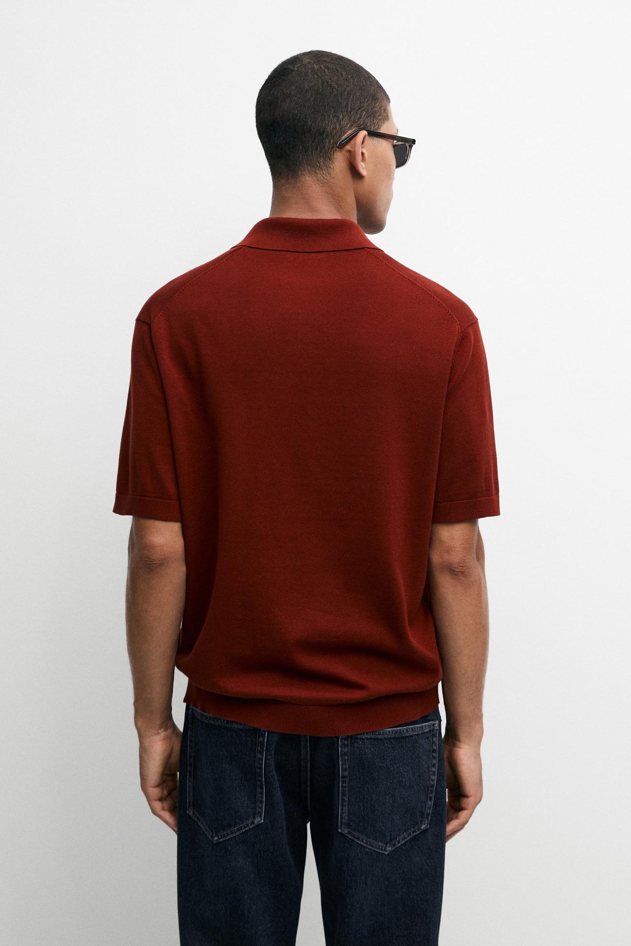 100% cotton V-neck knit polo — COPPER