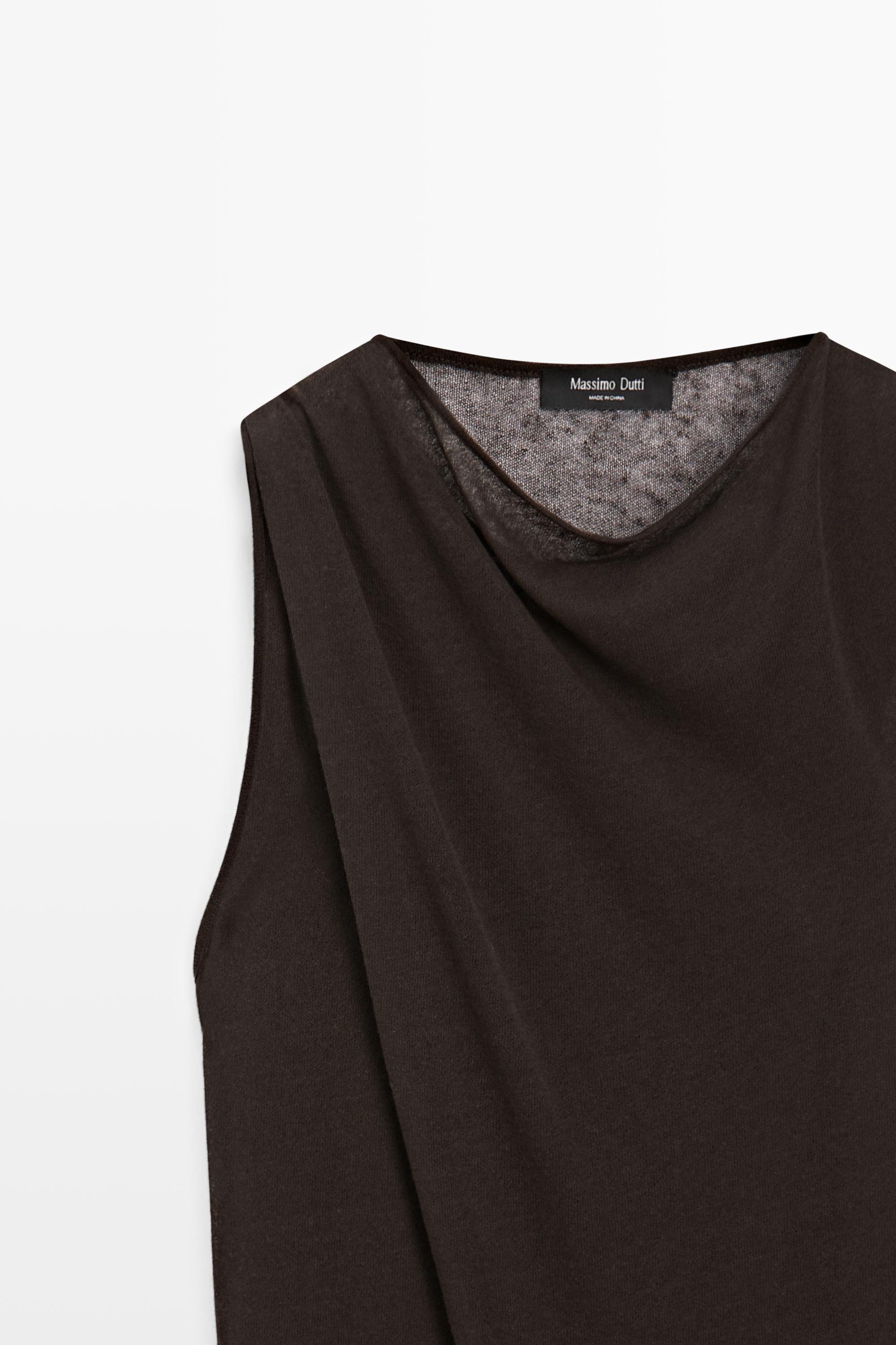 Linen blend crossover dress — BROWN