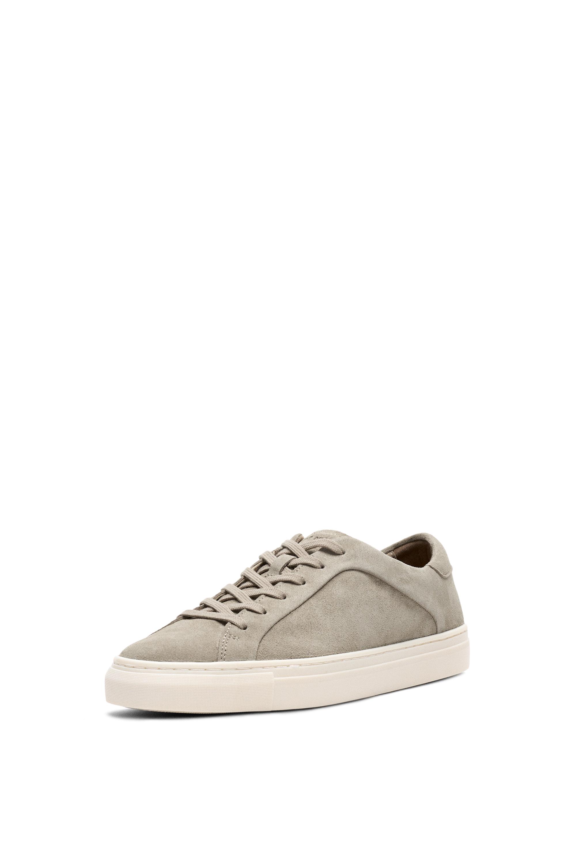 Leather trainers with lug sole — SAND