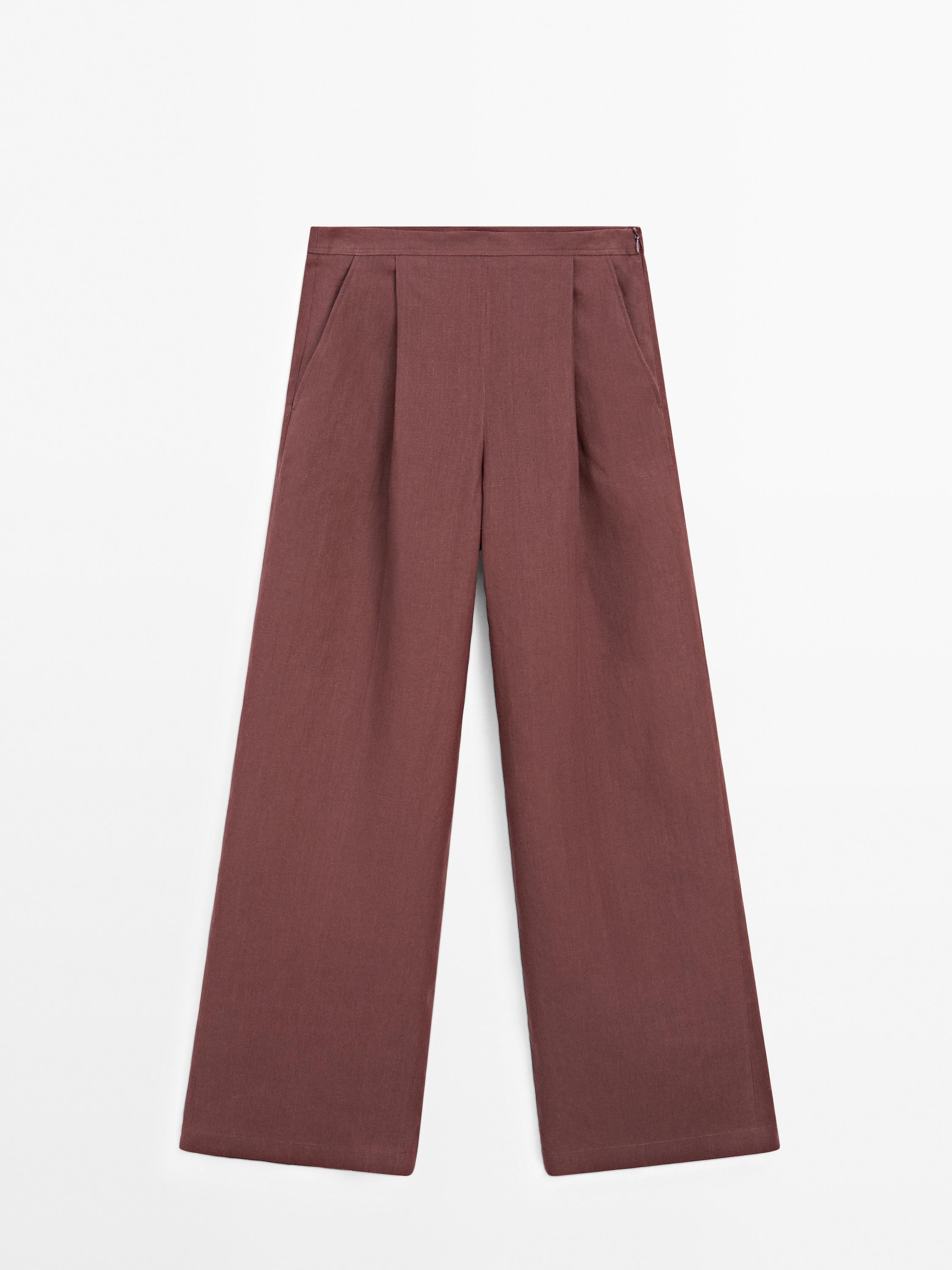 Flowing 100% linen trousers with darts
