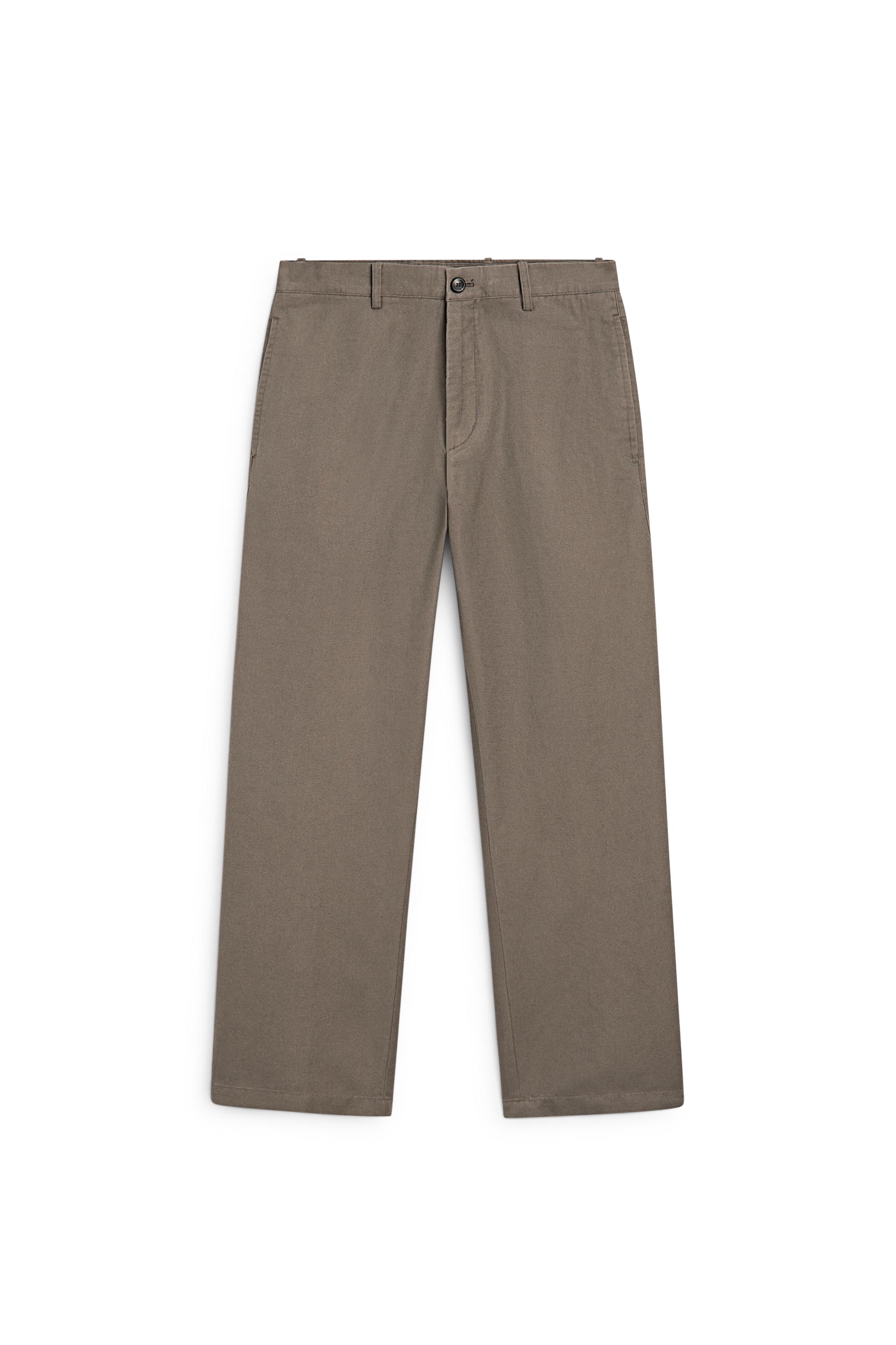 Cotton and linen tapered fit trousers — MOLE BROWN