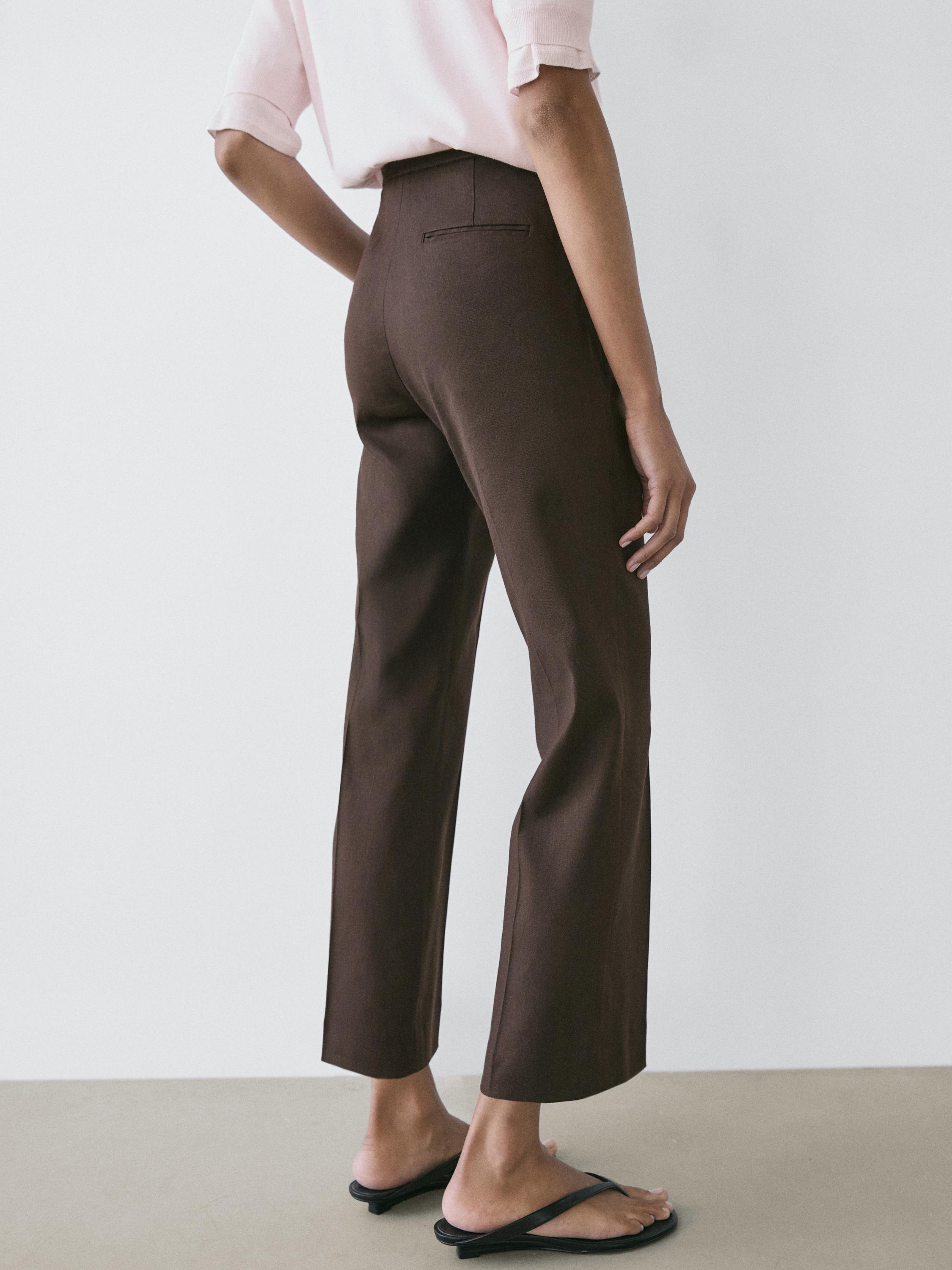 Linen quick-flare pants — Chocolate