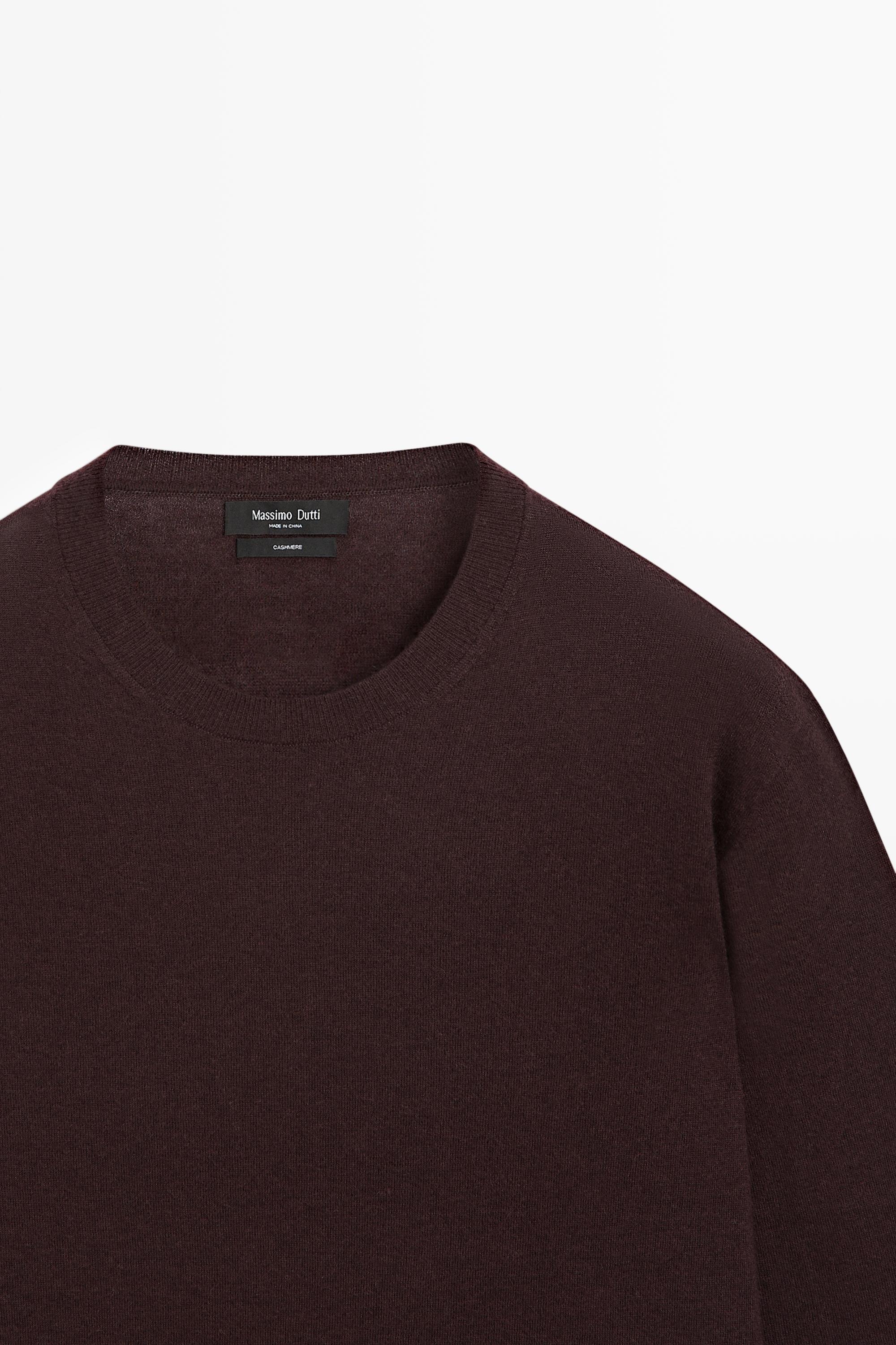 Knit 100% cashmere round neck sweater — BURGUNDY