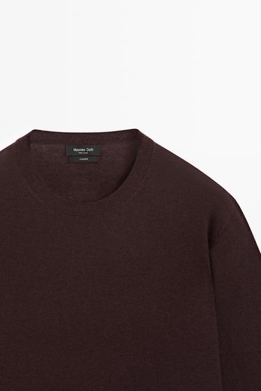 Knit 100% cashmere round neck sweater — BURGUNDY 4