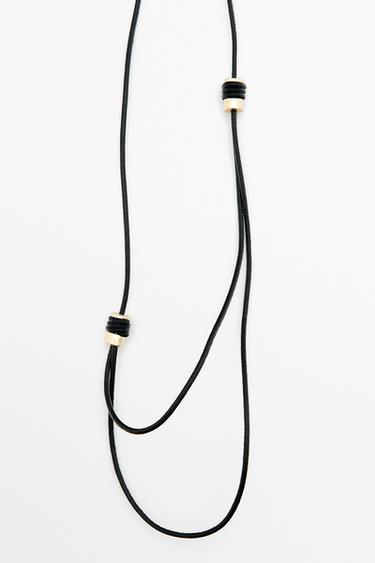 Long leather cord necklace with shell and tassel — GOLDEN 5