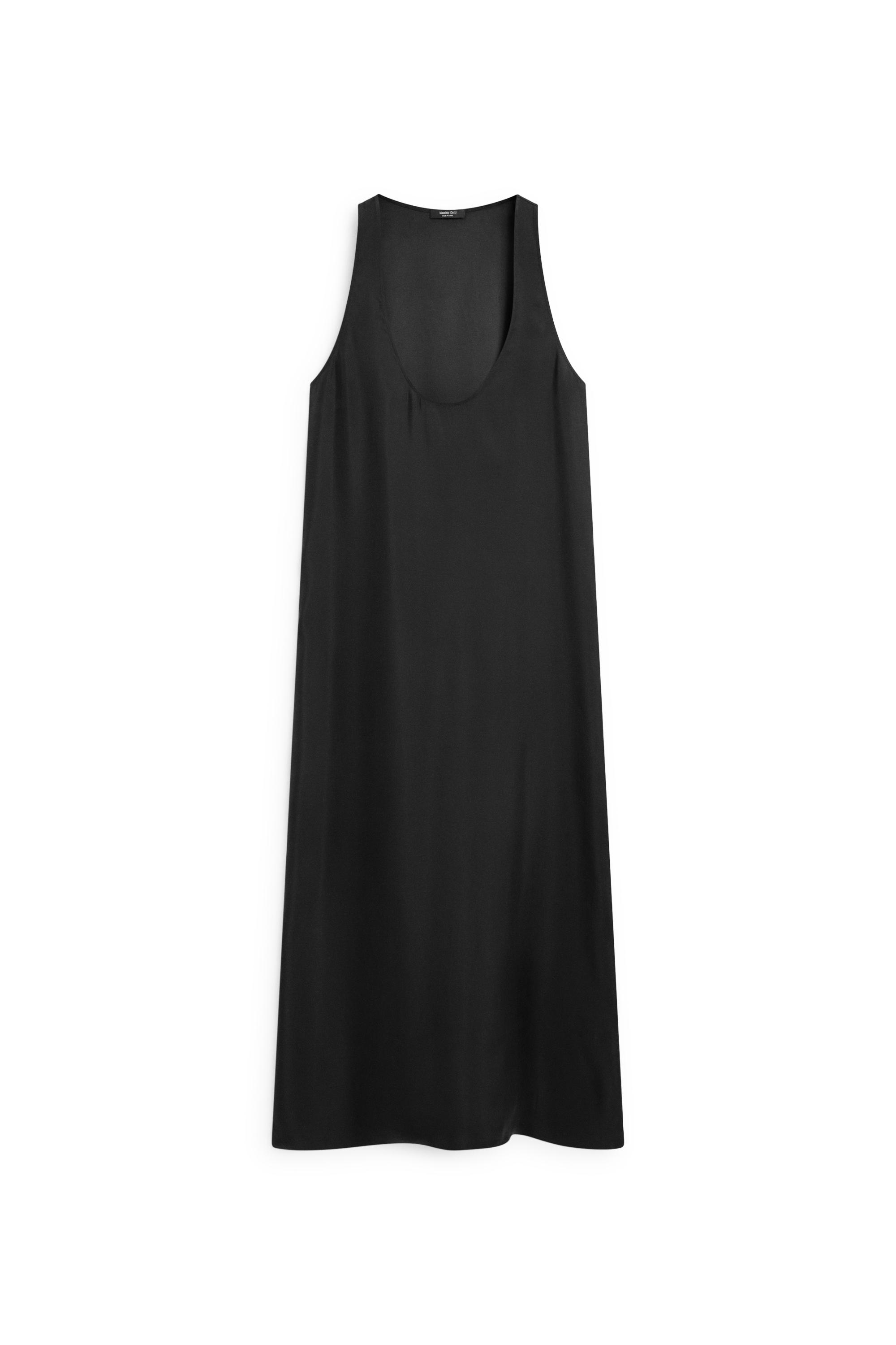 Flowing midi dress with round neckline — BLACK