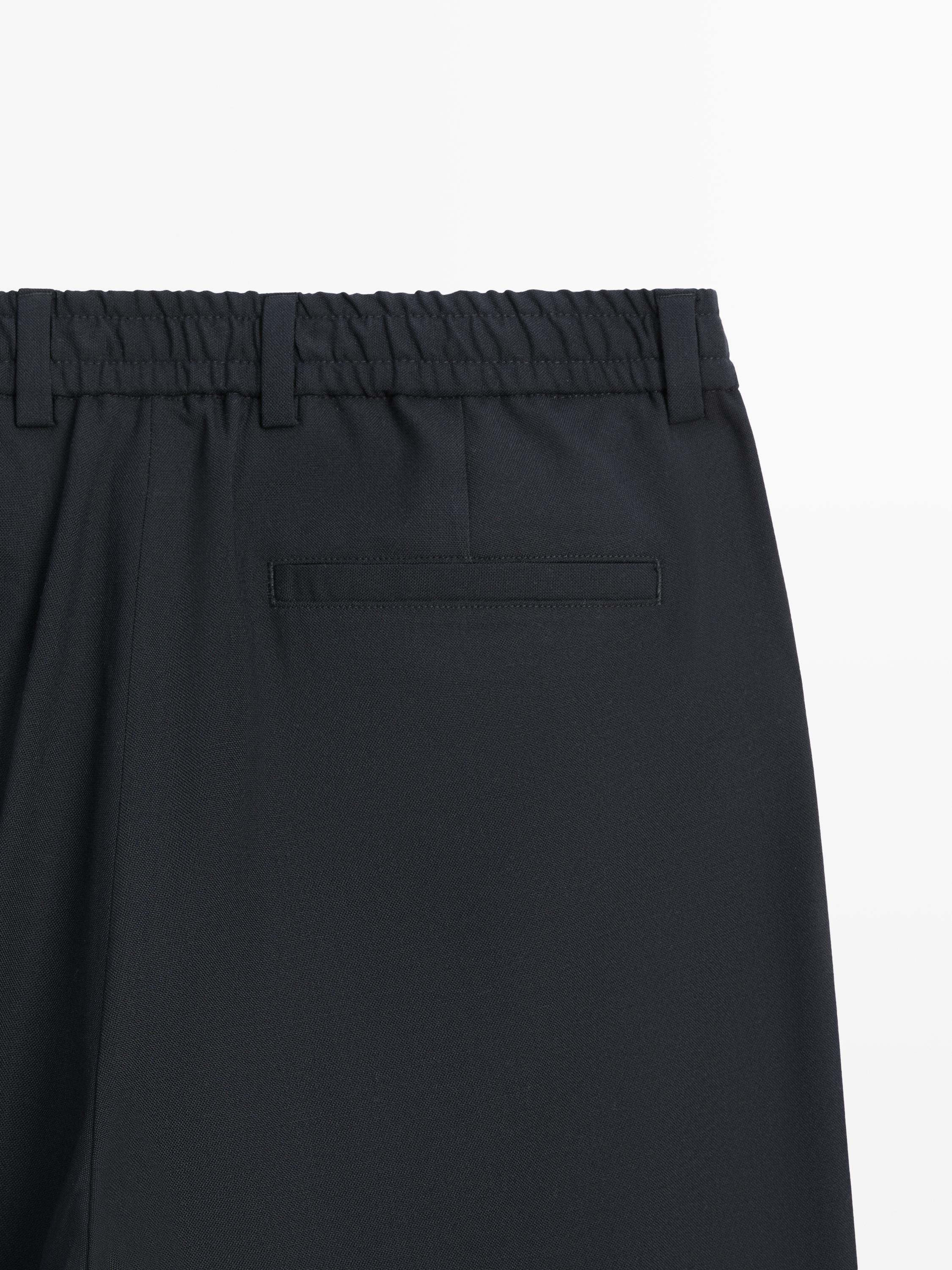 Cool wool textured pants — NAVY BLUE