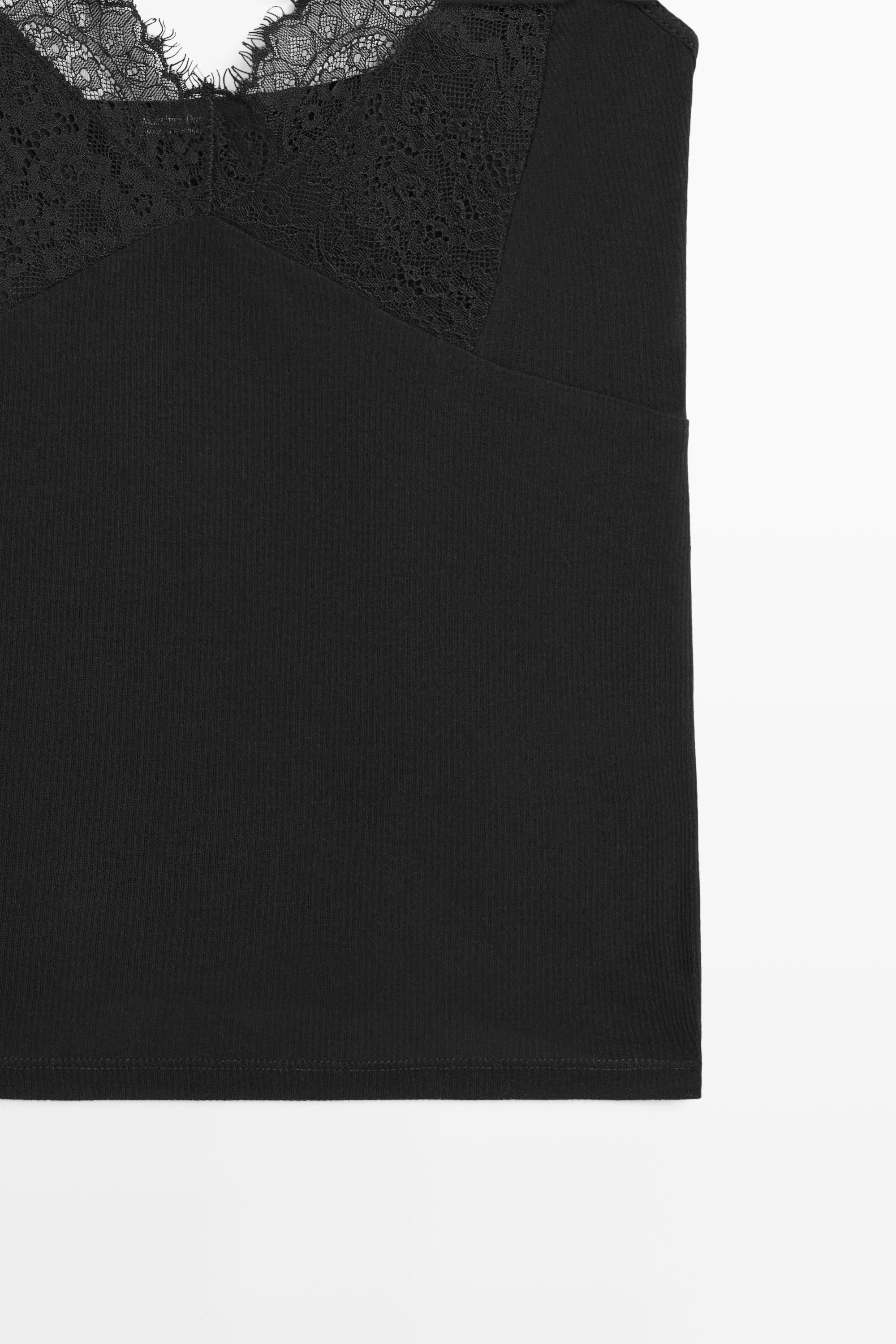 Strappy top with lace detail — BLACK
