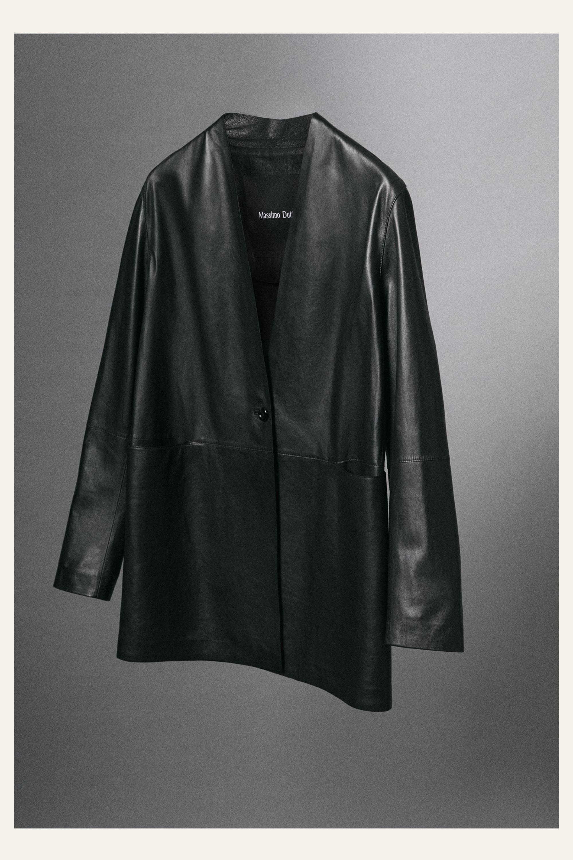 Single-button 100% nappa leather blazer — BLACK