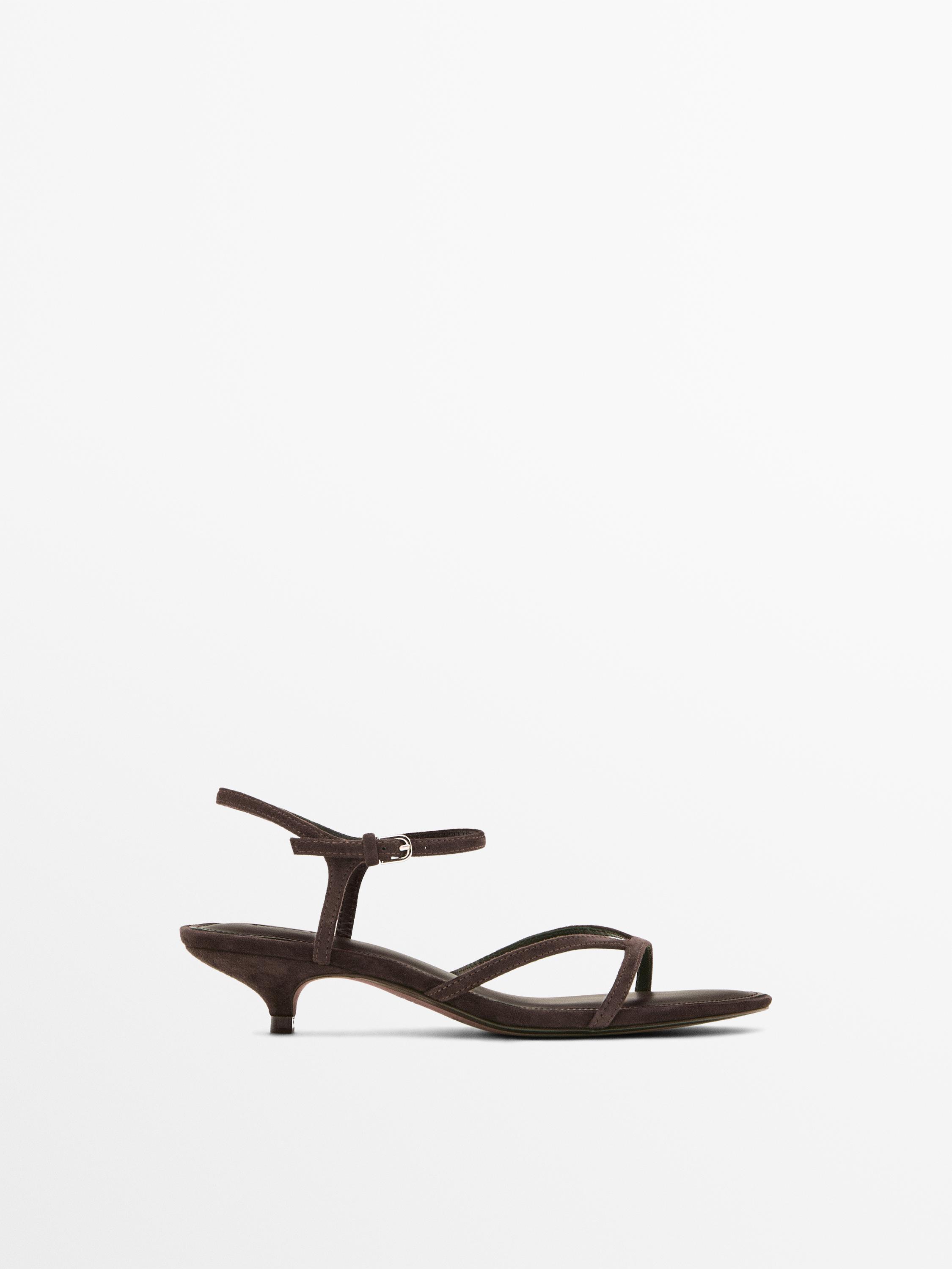 Leather low-heel sandals — BROWN