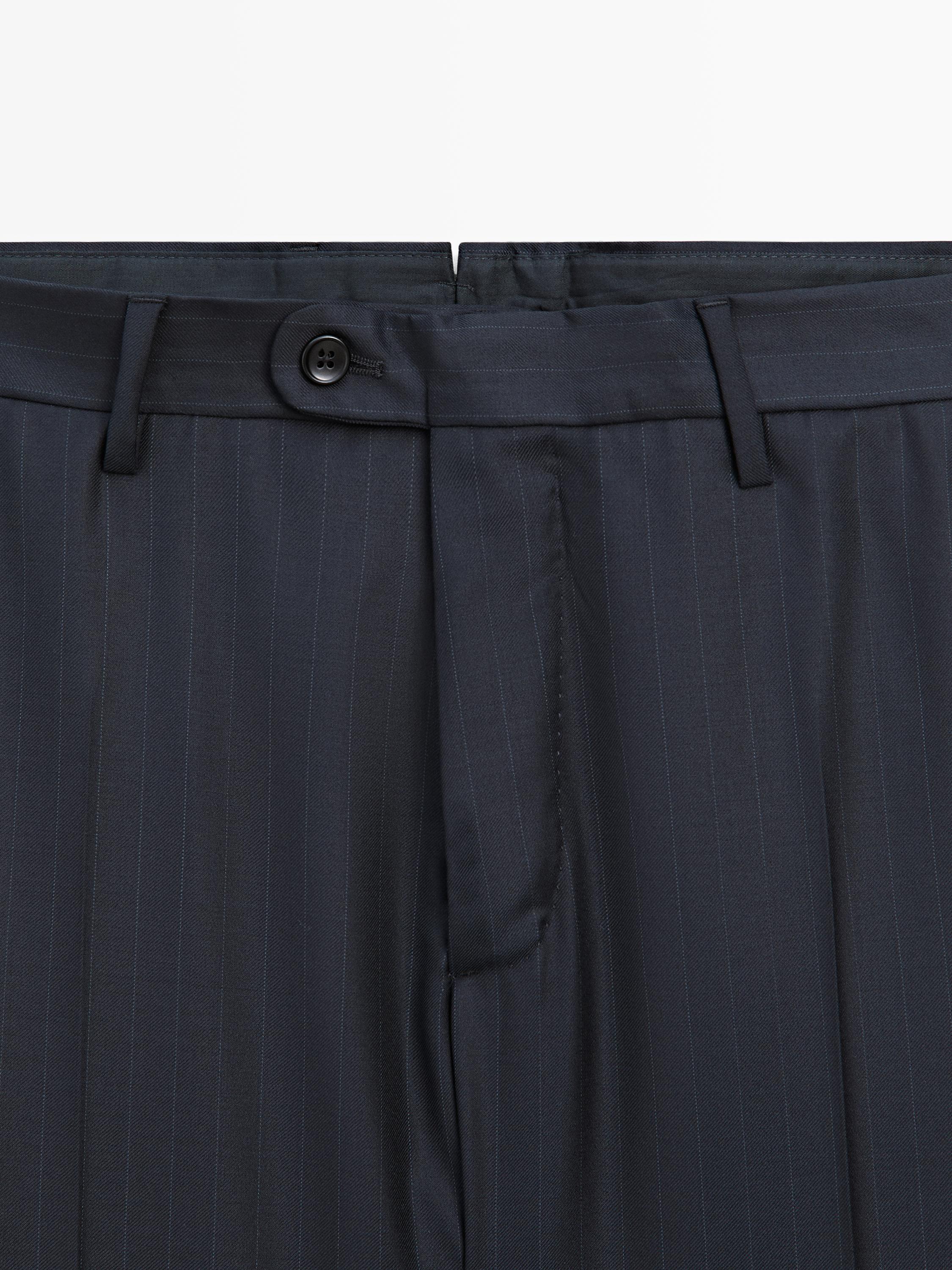 Striped cool wool suit trousers — NAVY BLUE