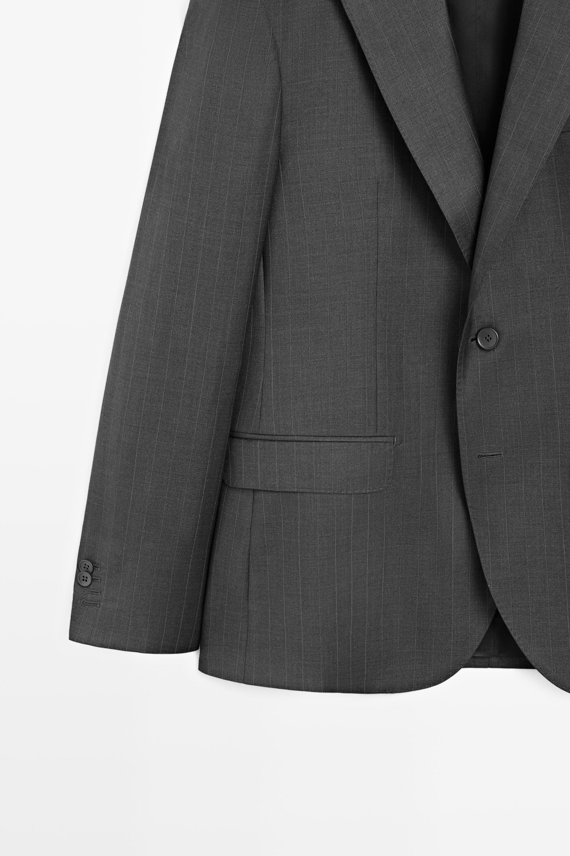100% wool striped suit blazer — CHARCOAL