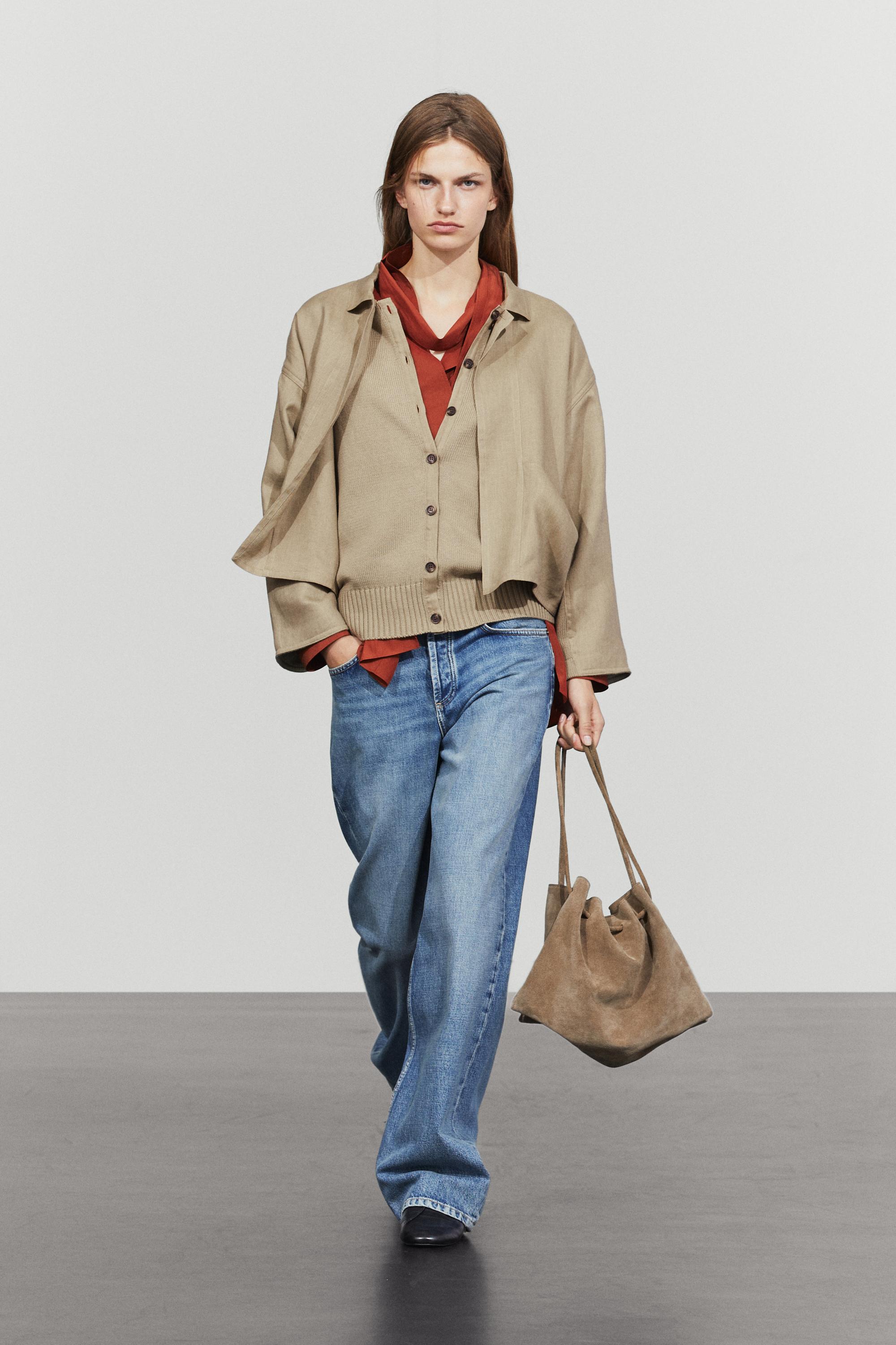 Massimo Dutti Cotton And Linen Blend Combo Cardigan With Pockets In Greenish