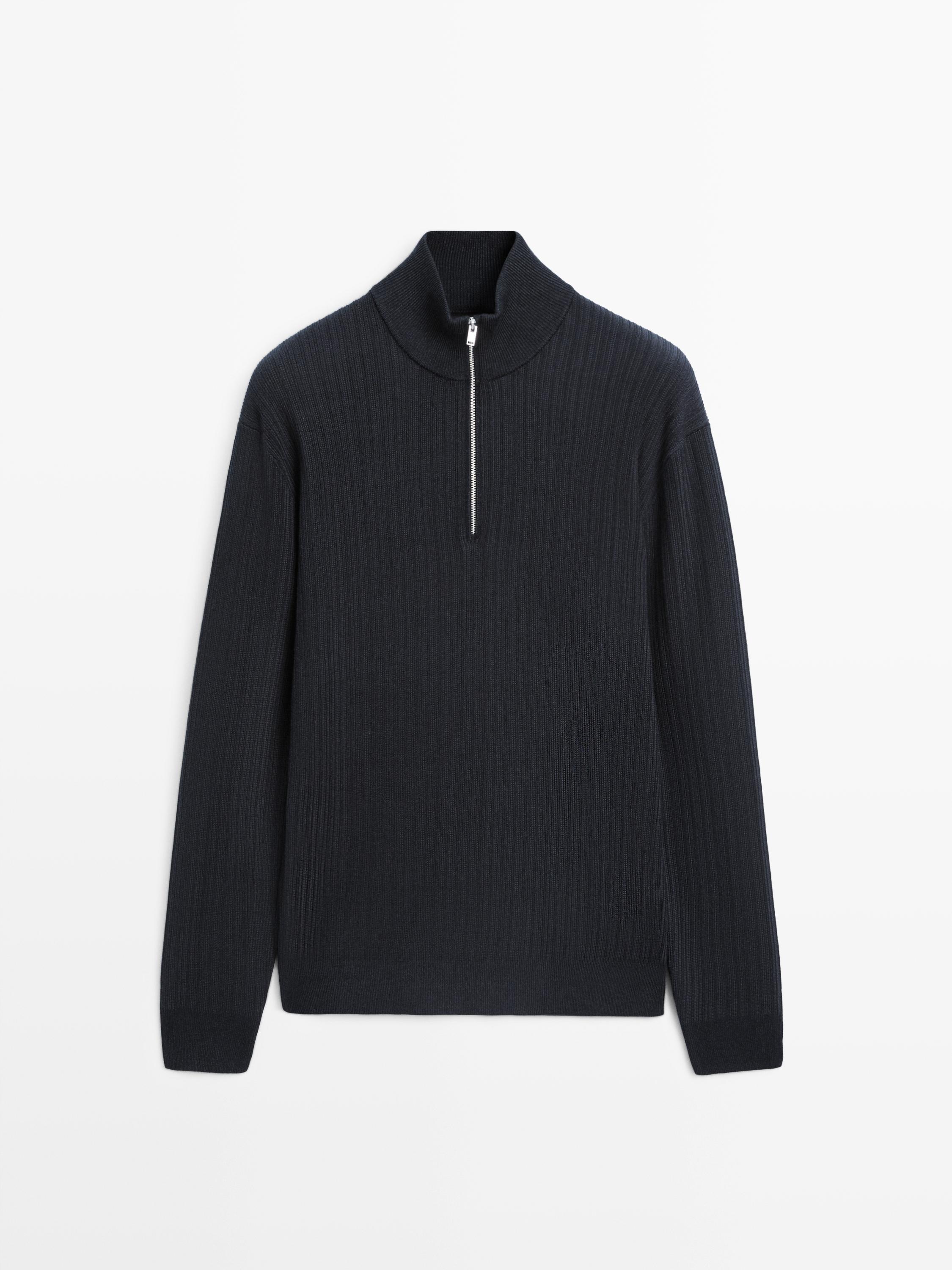 Mock neck knit sweater with zip