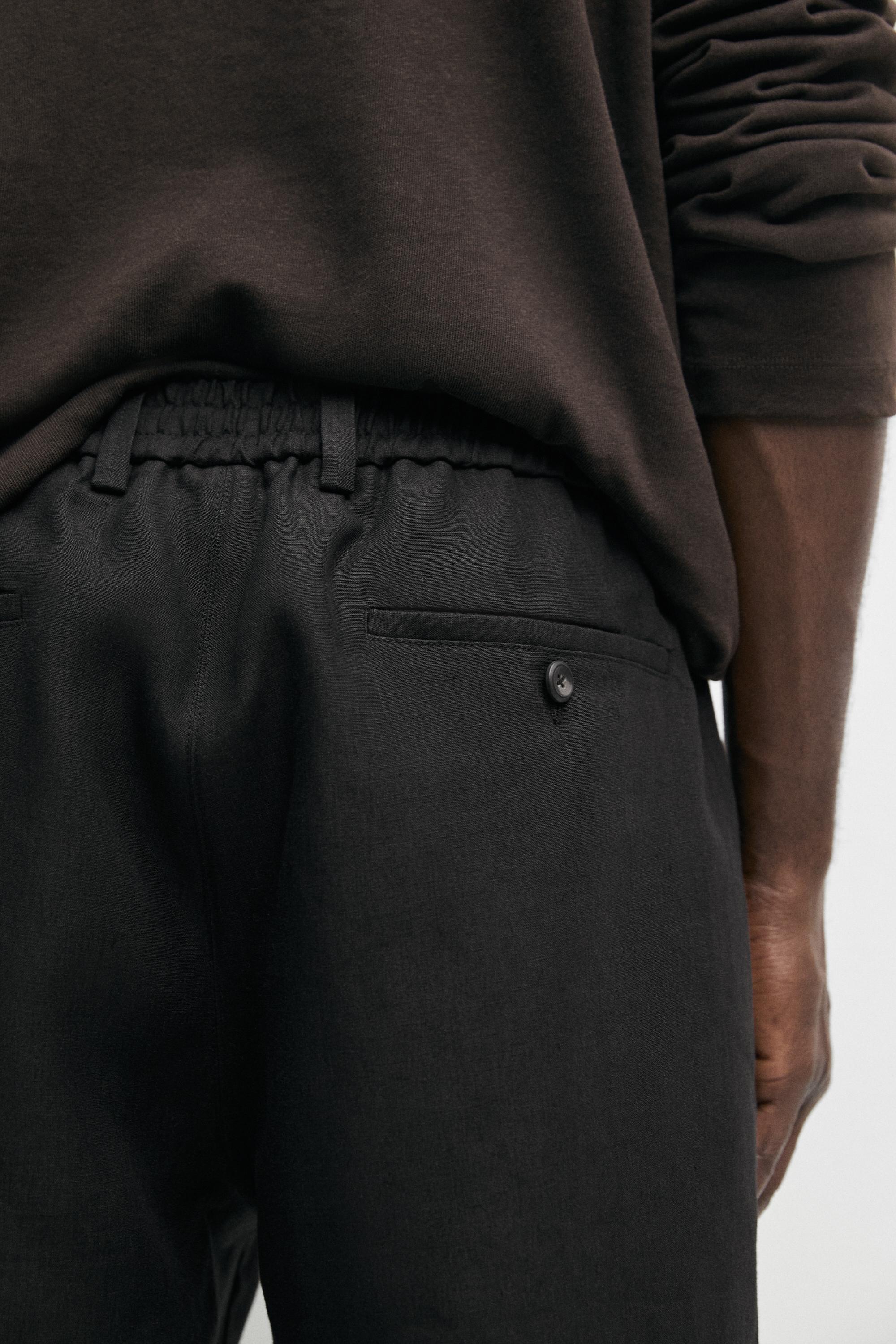 100% linen short Bermuda shorts — BLACK