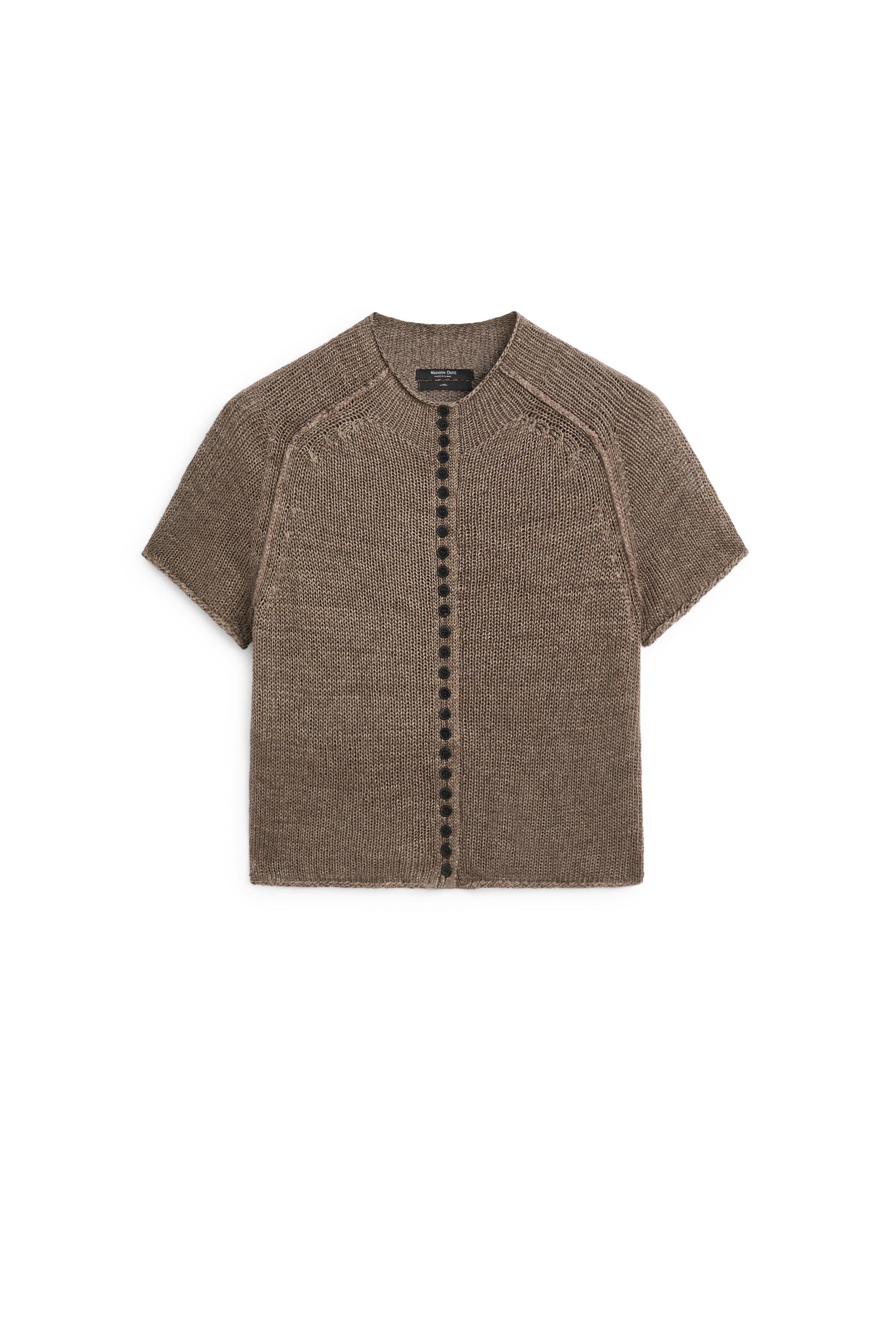 Massimo Dutti %100 Keten Düğmeli Triko Hırka görsel 3