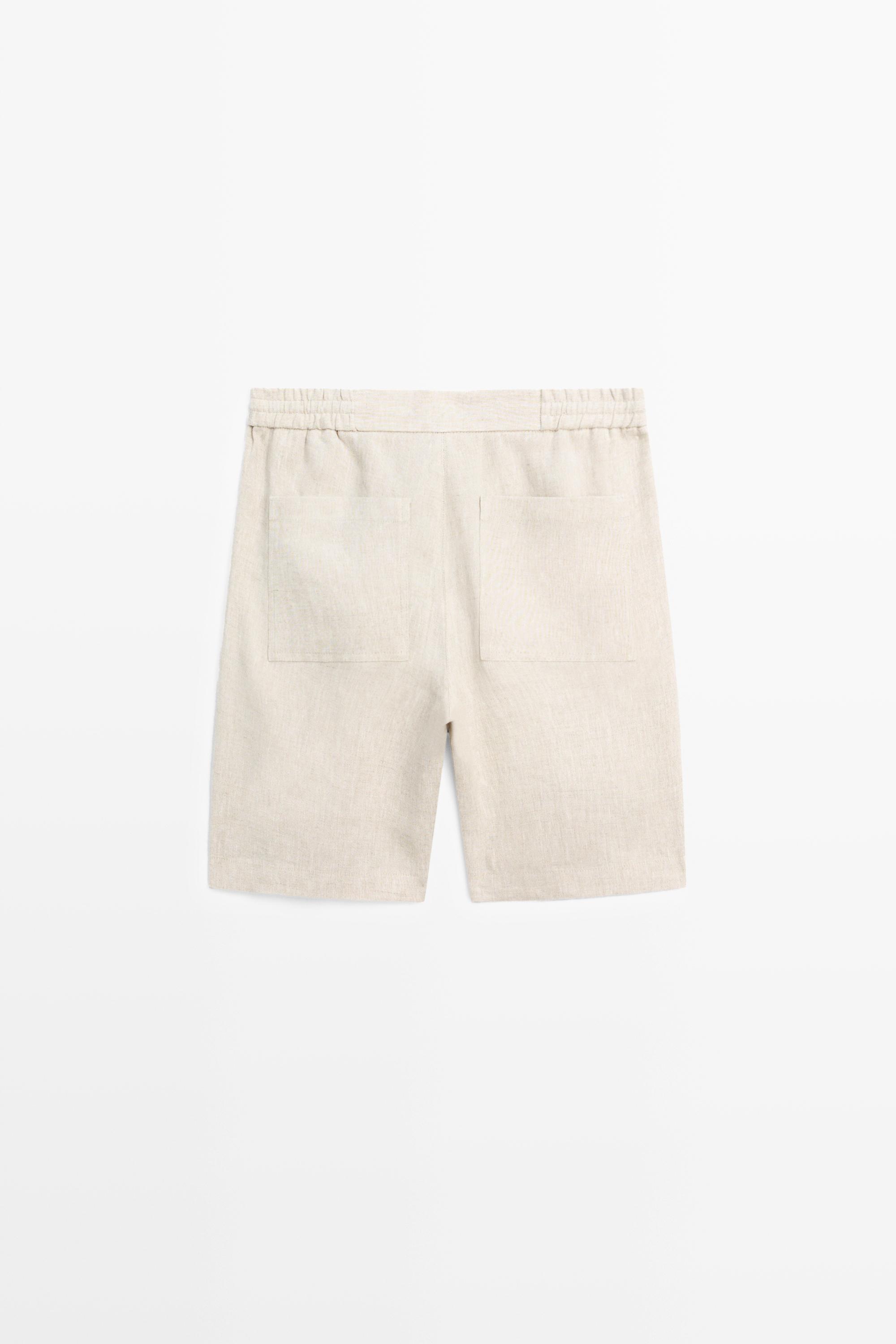 Linen Bermuda shorts with elasticated waistband — CREAM