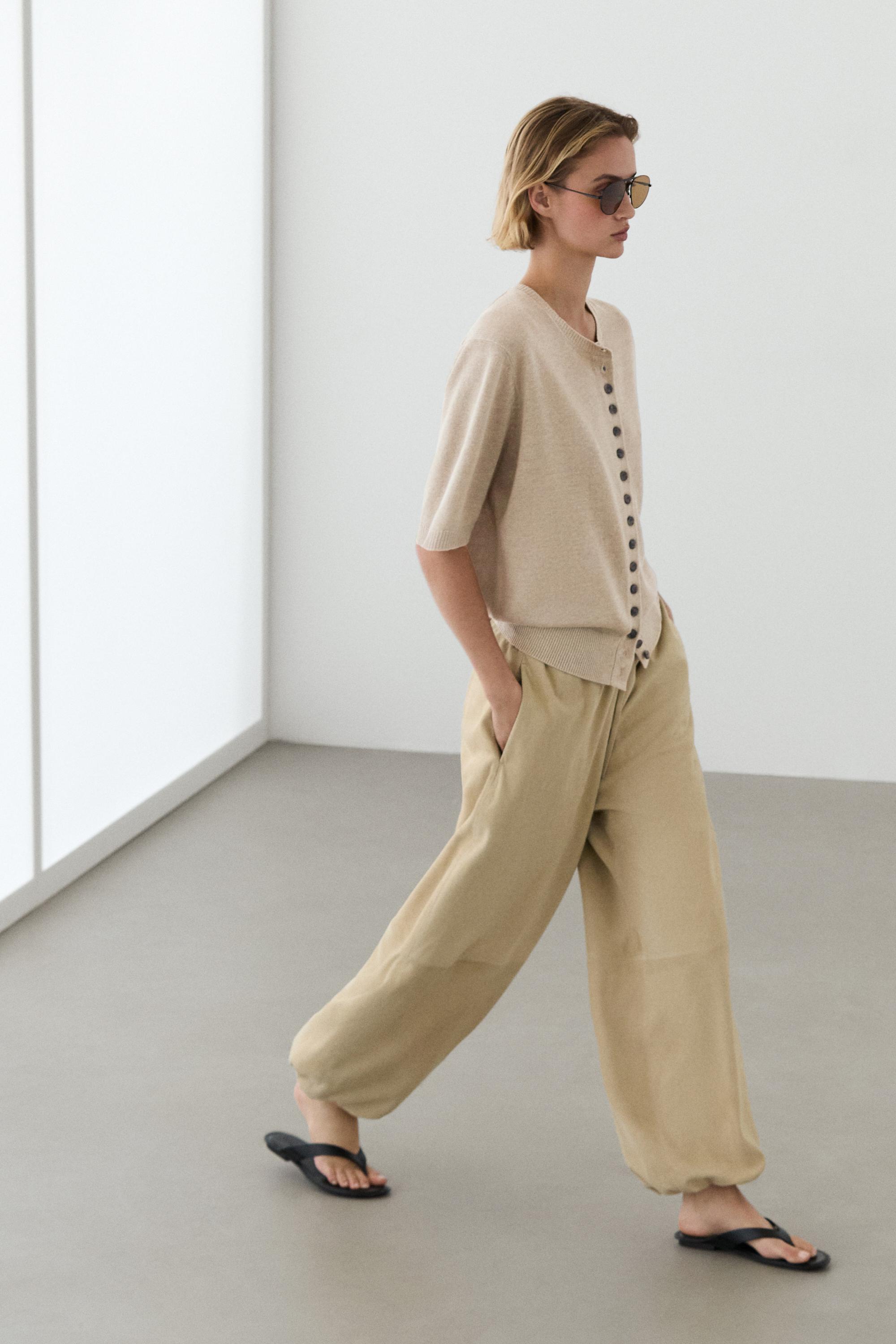 Suede leather sarouel trousers — Vanilla
