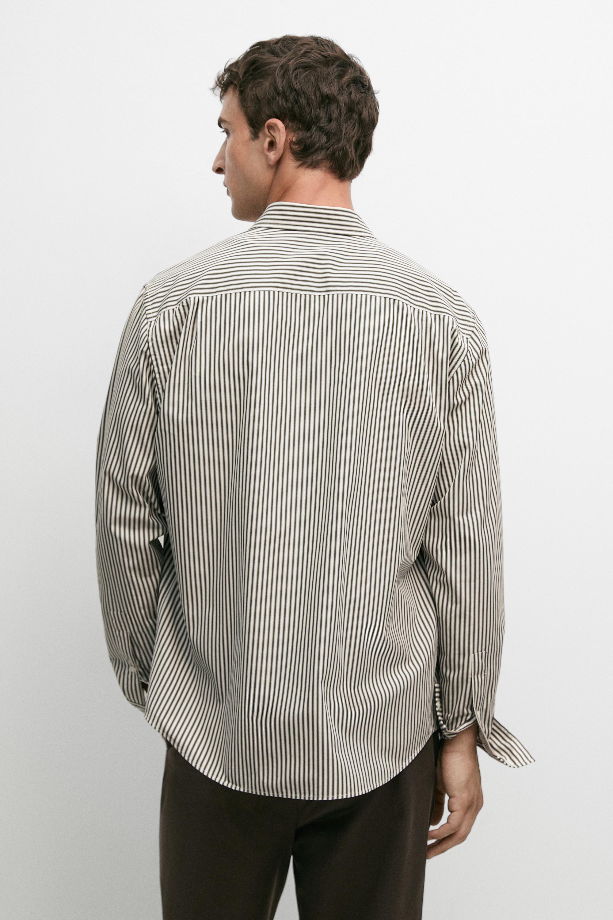 Regular fit striped poplin shirt — GREEN