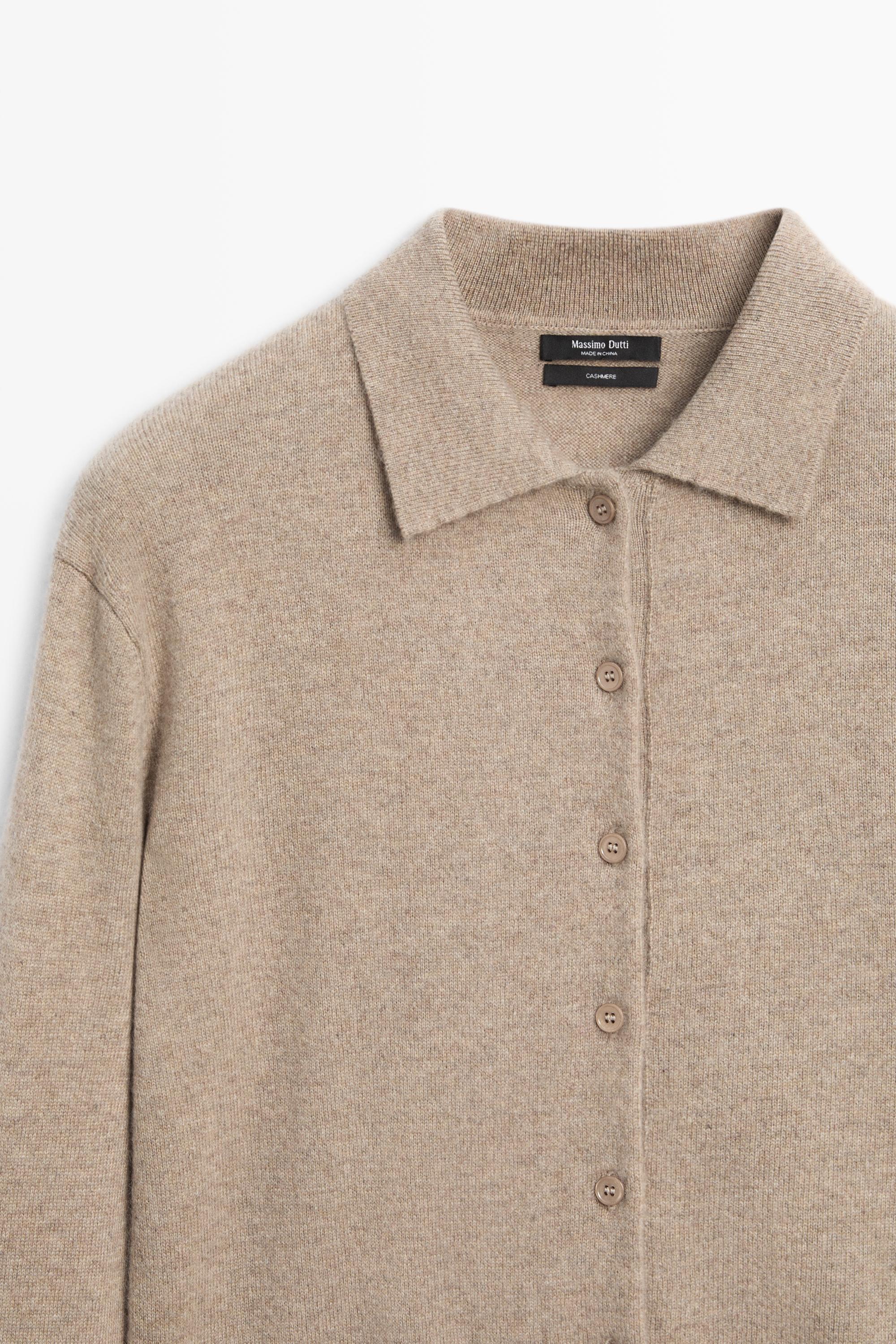 100% cashmere knit polo collar cardigan — MINK